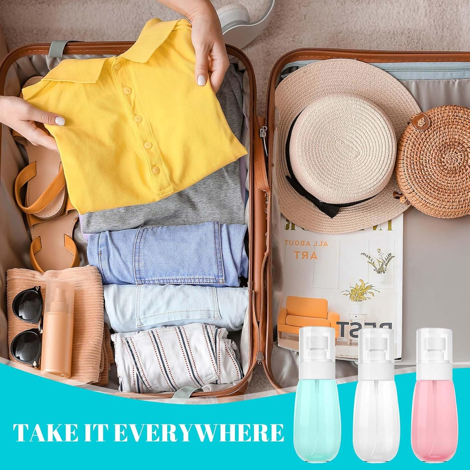 Tweozek 4 Pack Small Spray Bottle, 60 Ml Fine Mist Spray Bottle for Travel, Refillable Travel Containers Plastic Hair Spray Bottle Sprayer for Perfume Skincare Makeup Lotion (Pin, Blue,White) image number 5