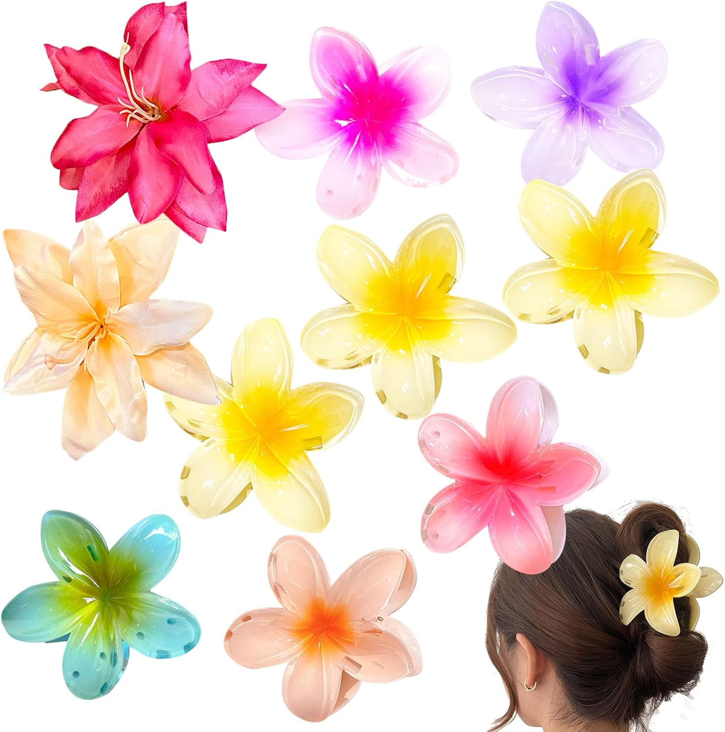 Onlvmyur Set of 8 Flower Hair Clips Plastic 8 Cm Flower Clips Hair and 2 Simulated Flower Hair Clips Set for Girls Women image number 1