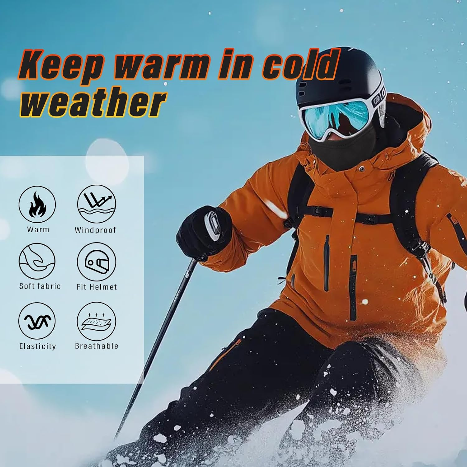 Balaclava Ski Mask for Men,Cold Weather Winter Mask for Skiing, Motorcycling, Skating, Running Windproof Thermal Balaclava Face Mask Neck Warmer Black image number 1
