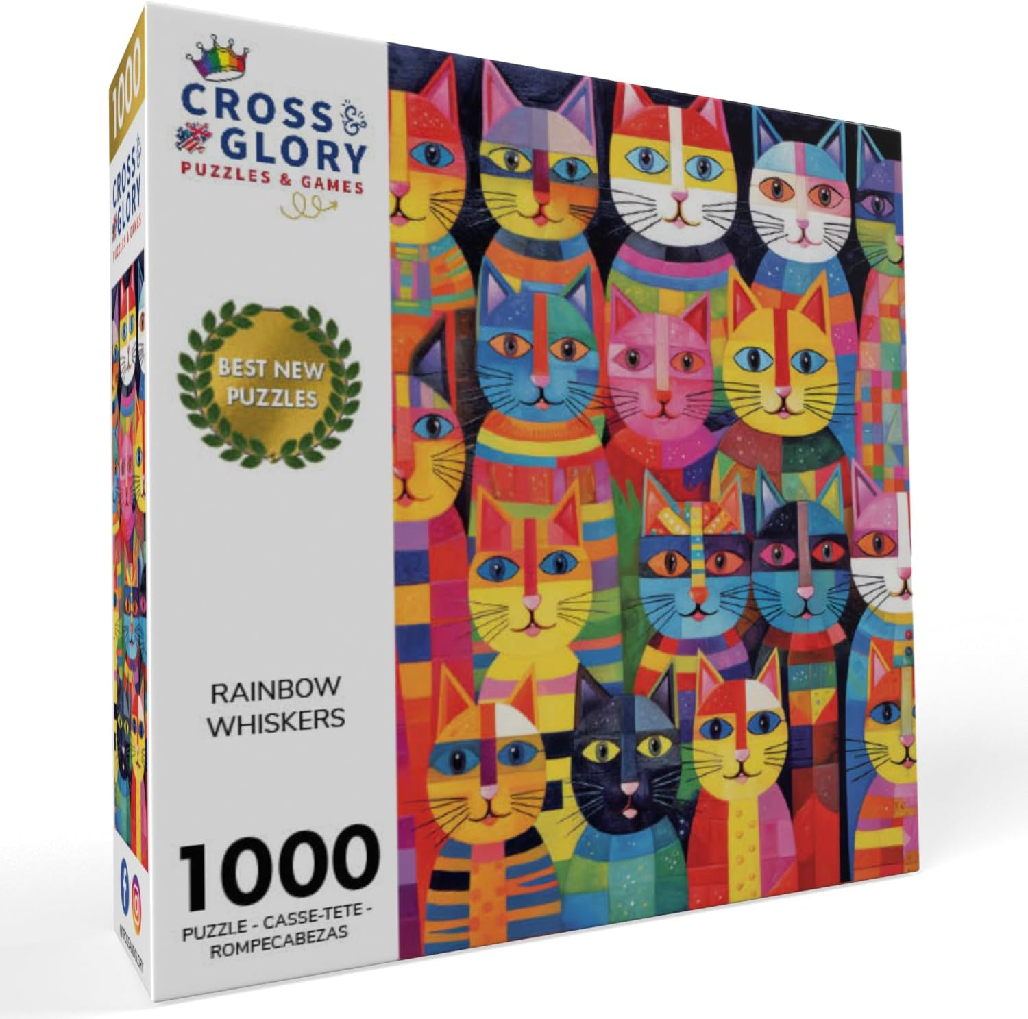 Cross & Glory &ndash; Rainbow Whiskers &ndash; 1000 Piece Jigsaw Puzzle for Adults | Whimsical Cat | Satin Finish for Reduced Glare