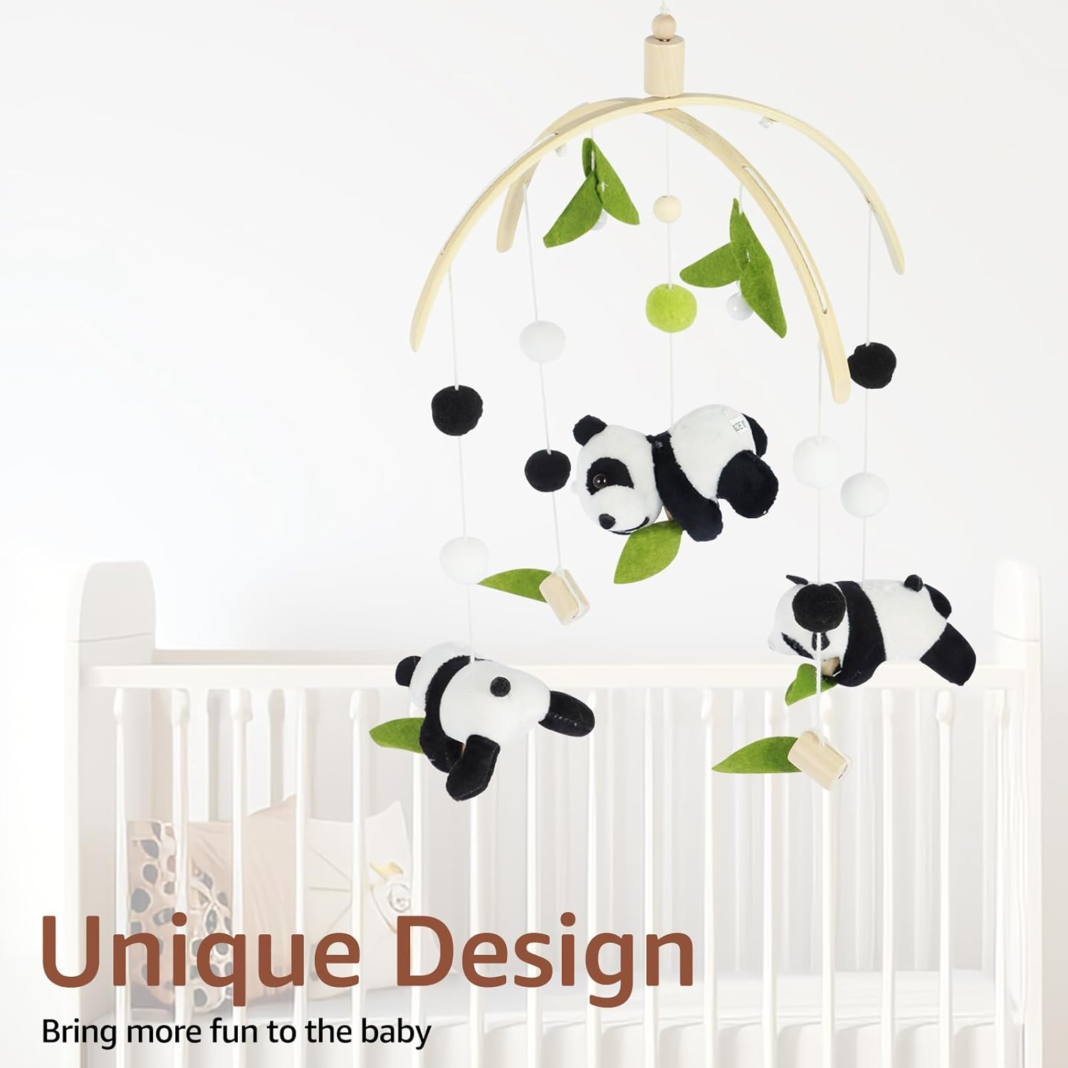 Baby Bed Bell,Animals Baby Crib Mobile Wooden Hanging Baby Bed Bell Handmade Wildlife Nursery Mobile Soft Wooden Bed Bell Toy Cot Bed Pendant Decoration for Infants Boys Girls Bedroom Nursery (B Set) image number 2