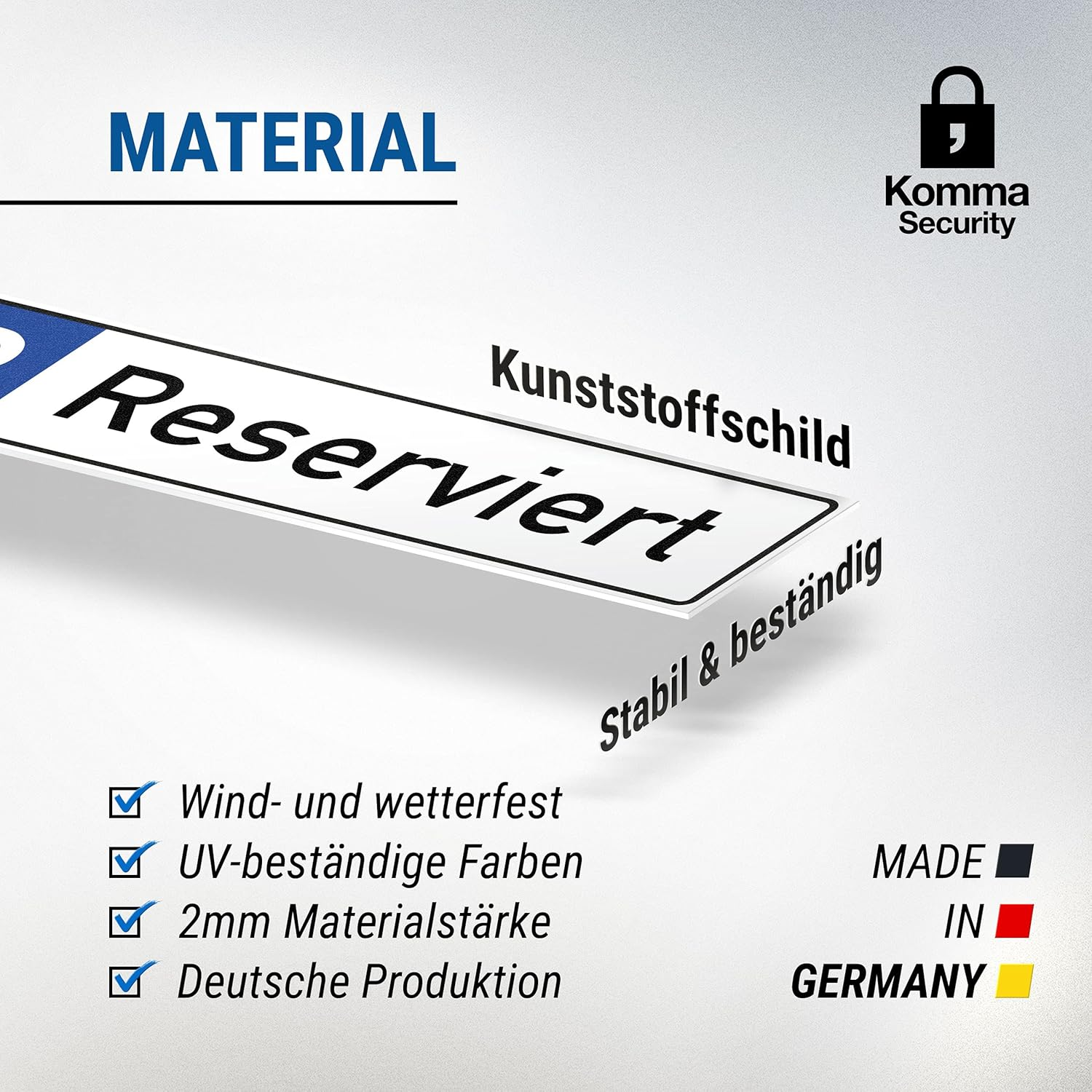 Komma Security Reserved Parking Sign - Private Parking - 40 X 10 Cm - White - Plastic - Minimalist Style image number 4