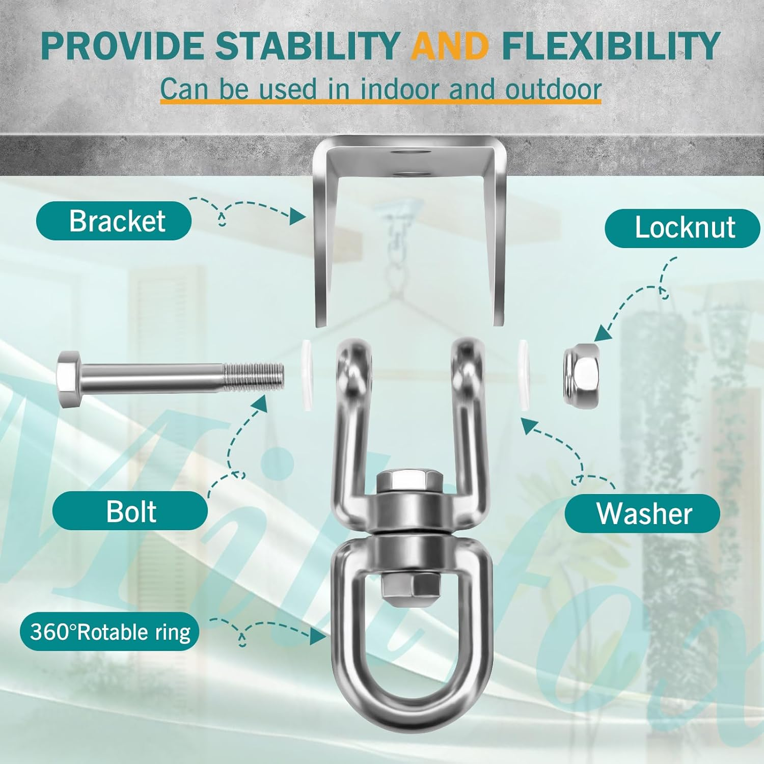 Rotate Swing Hanger, Rotatable Hanger 360&deg; Hanging Chair Kit Accessory with 1000 Lb Capacity for Concrete and Wooden Set, Yoga Hammock, Boxing Bag, 2 Packs image number 3