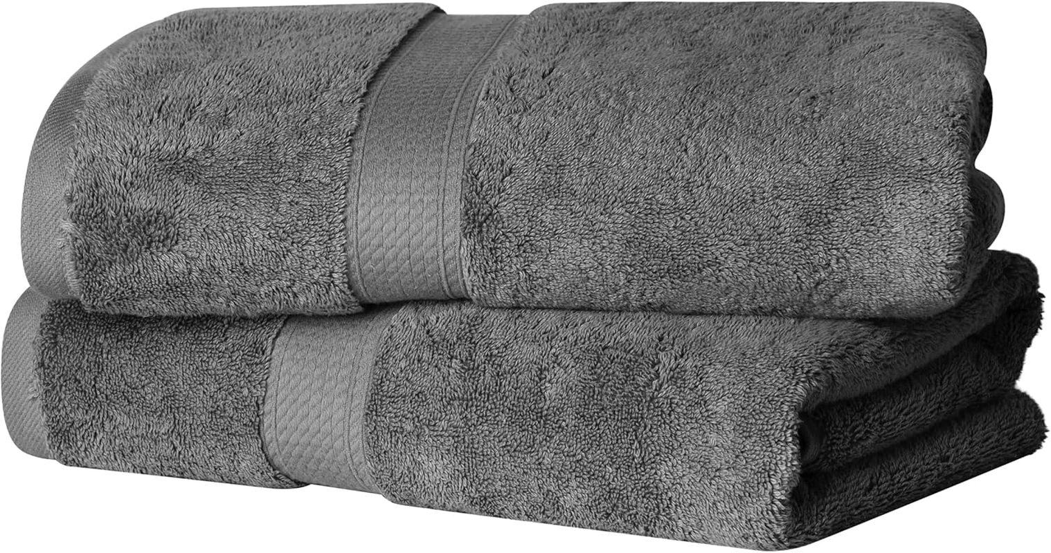 Superior 900 GSM Luxury Bathroom Towels, Made of 100% Premium Long-Staple Combed Cotton, Set of 2 Hotel & Spa Quality Bath Towels - Black, 30" X 55" Each