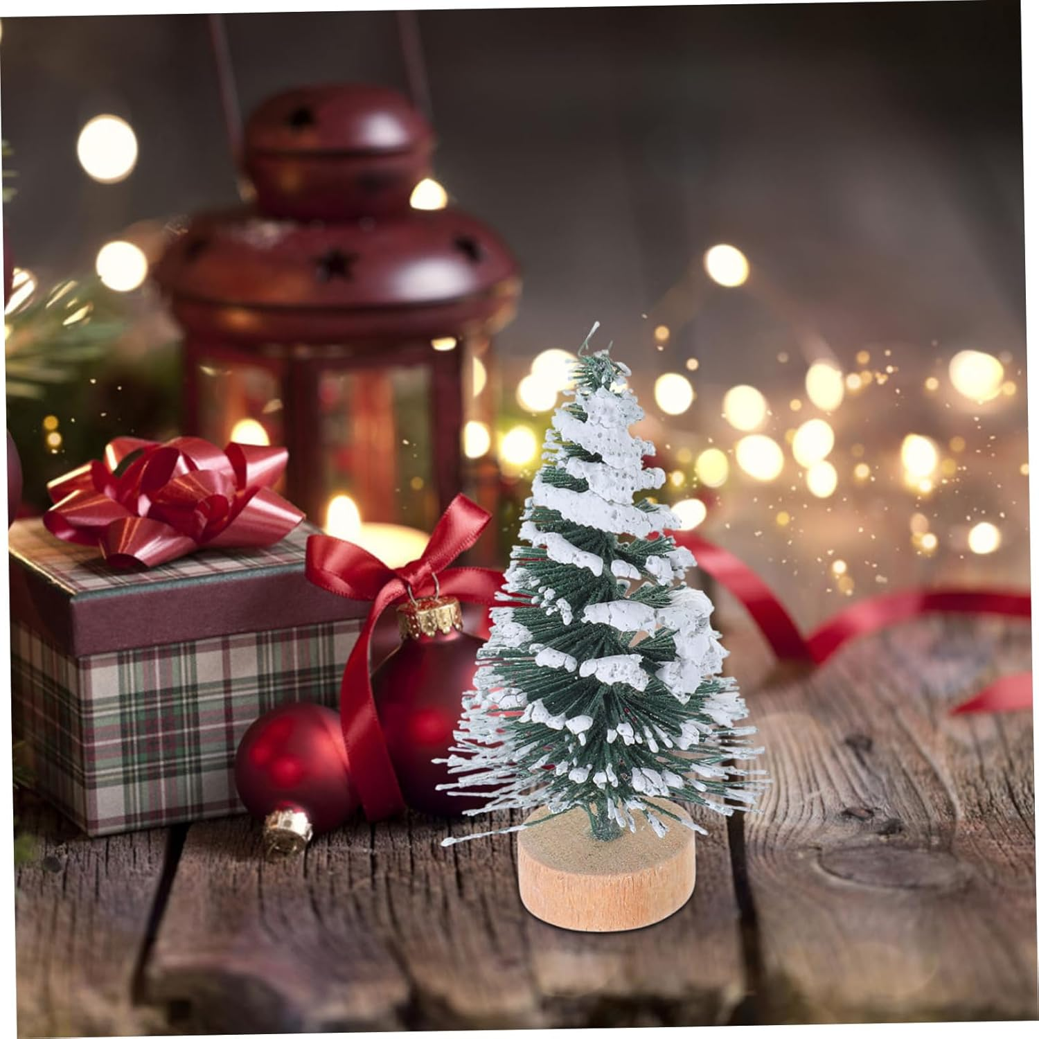 Mini Christmas Tree Decorations 5Cm Snow Covered Pine Flocking Desktop Ornaments 10Pcs Set for Xmas Party Home Table Decoration image number 6