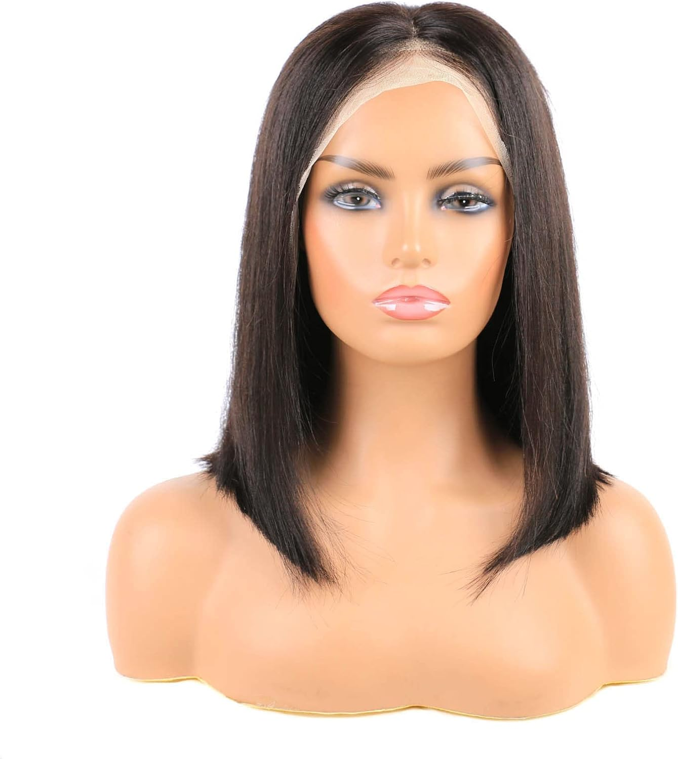 Huarisi 12 Inch Real Hair Wigs, Bob Front Lace without Gluing, Straight Human Hair, Short Straight Bob Wig for Black Women, 13 X 4 Lace Frontal Wigs, Natural Hairline, Pre Plucked image number 5