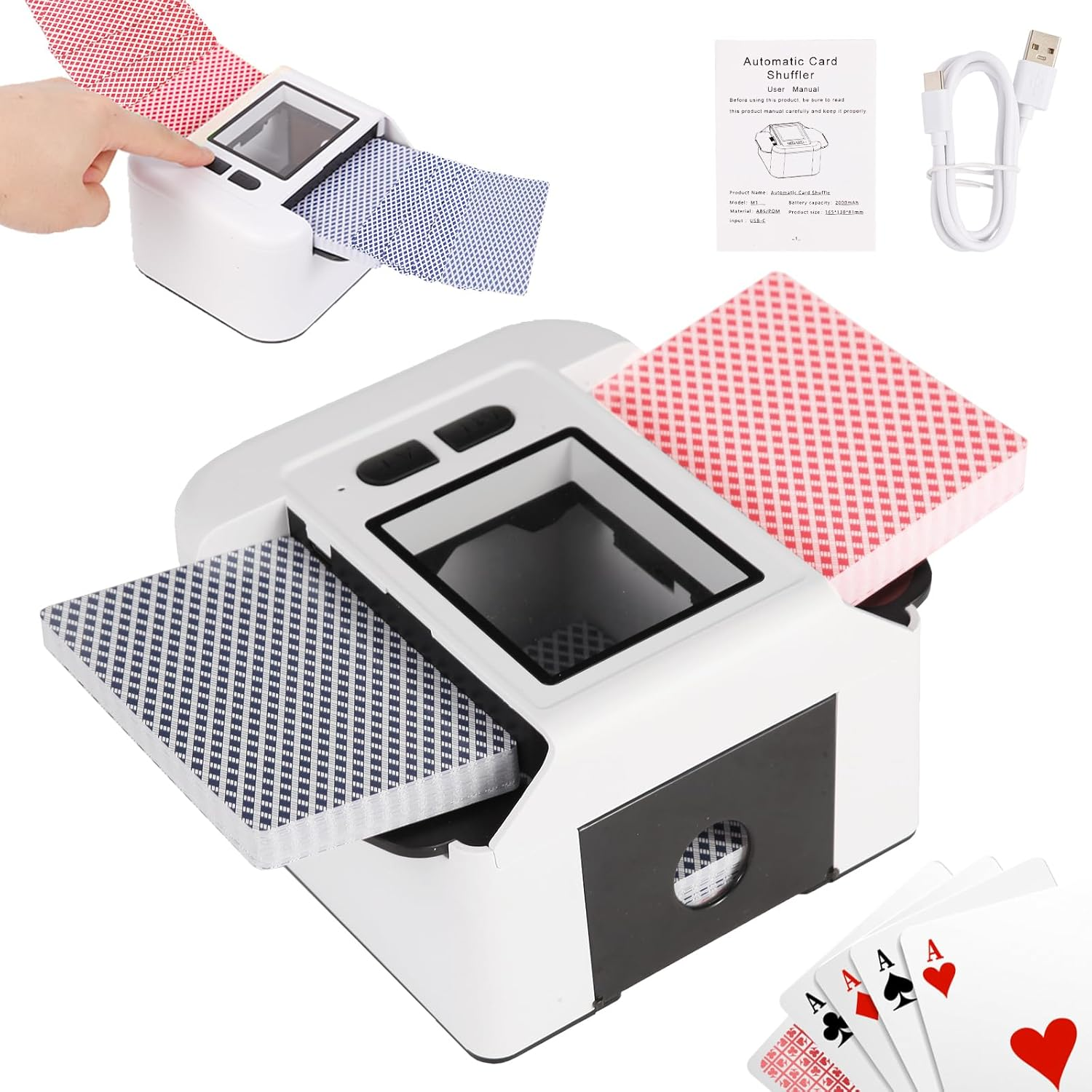1-2 Deck Automatic Card Shufflers, 2000 Mah Rechargeable and Portable USB Charging Shuffler Machine One-Press AUTO and Manual Mode Card Shuffler for Poker UNO Blackjack Skip-Bo Etc