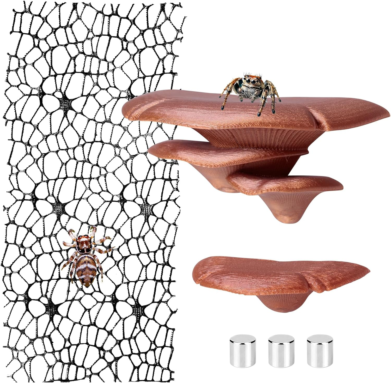 Jumping Spider Hide Habitat Accessories, Brown Jumping Spider Enclosure Mushroom Shelf Magnetically Concealed, Jumping Spider Web with Magnets, Jumping Spider Enclosure Climbing and Feeding Platforms image number 1