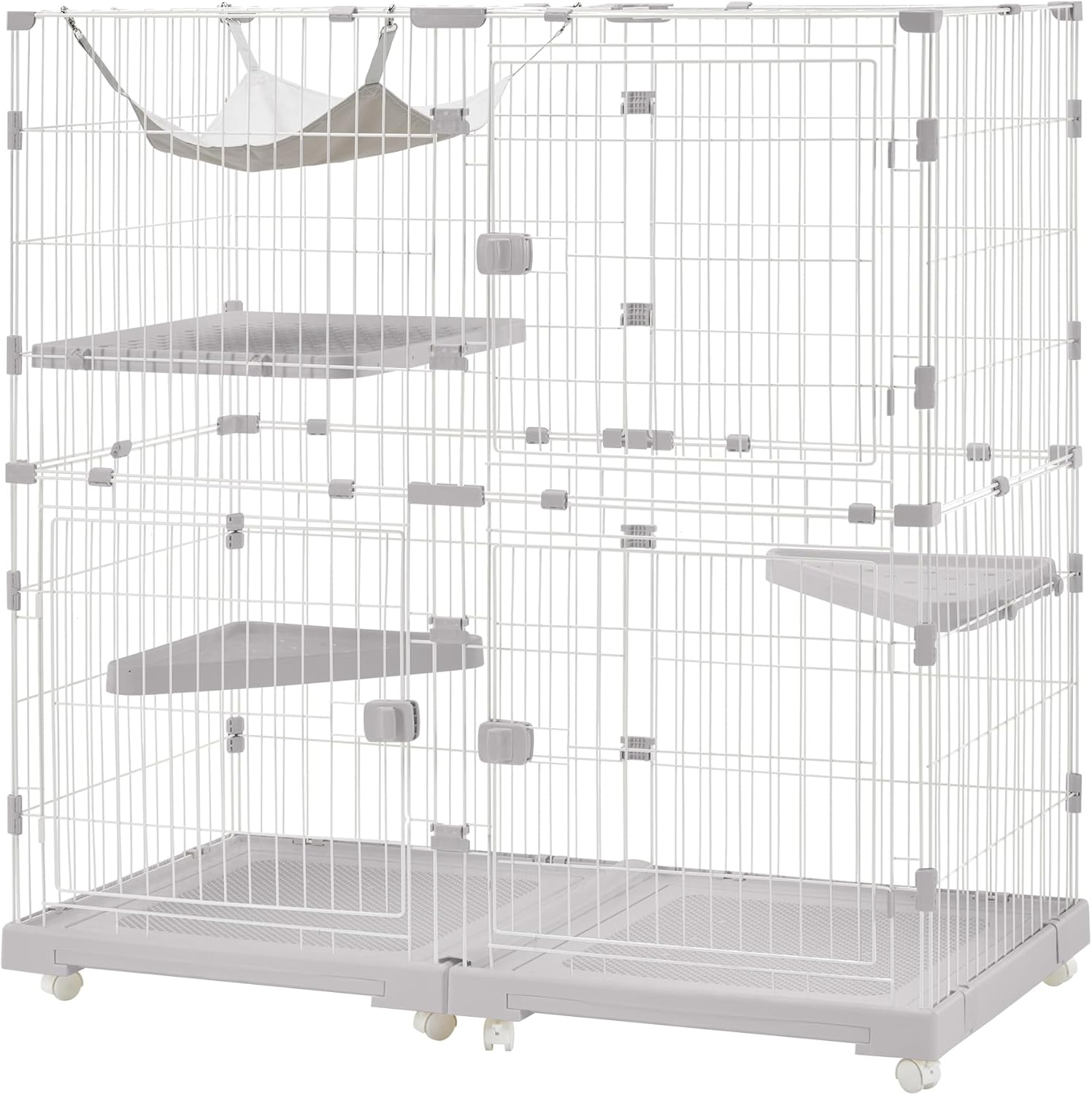 BTM Cat Cage, 2 Tiers, Wide Design, Freely Combined, Includes Cat Door, Hammock, Tray Included, Large, Cat House, Pet Cage, Answering Machine, Protection, Escape Prevention, Multiple Heads, Stylish