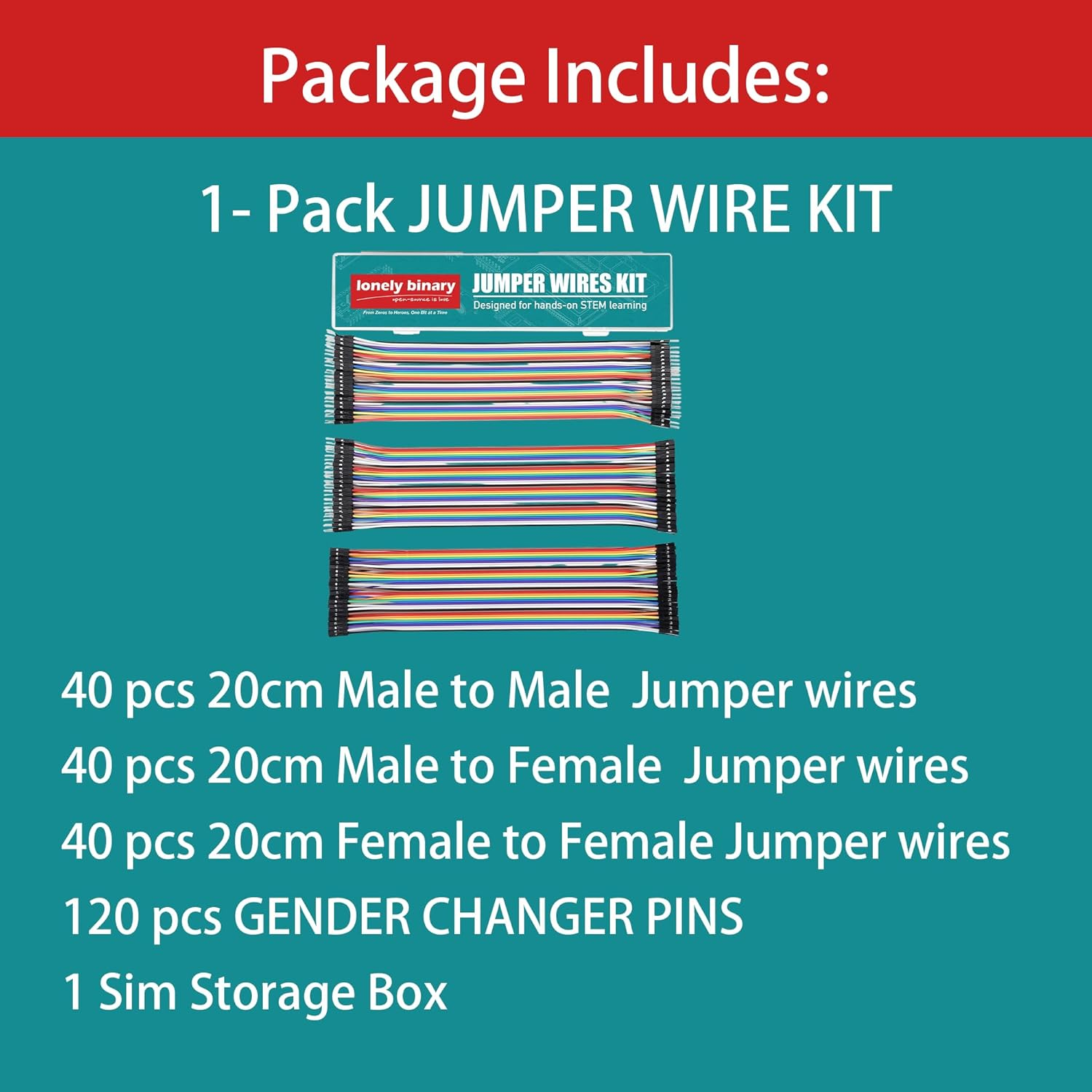 120Pcs Breadboard Jumper Wires Assorted Kit with 2.54Mm Gender Changer Pins & Slim Storage Box - 20Cm, 40Pin Male to Female, Male to M, Female to Female Jumper Wires for Arduino, ESP32 image number 1