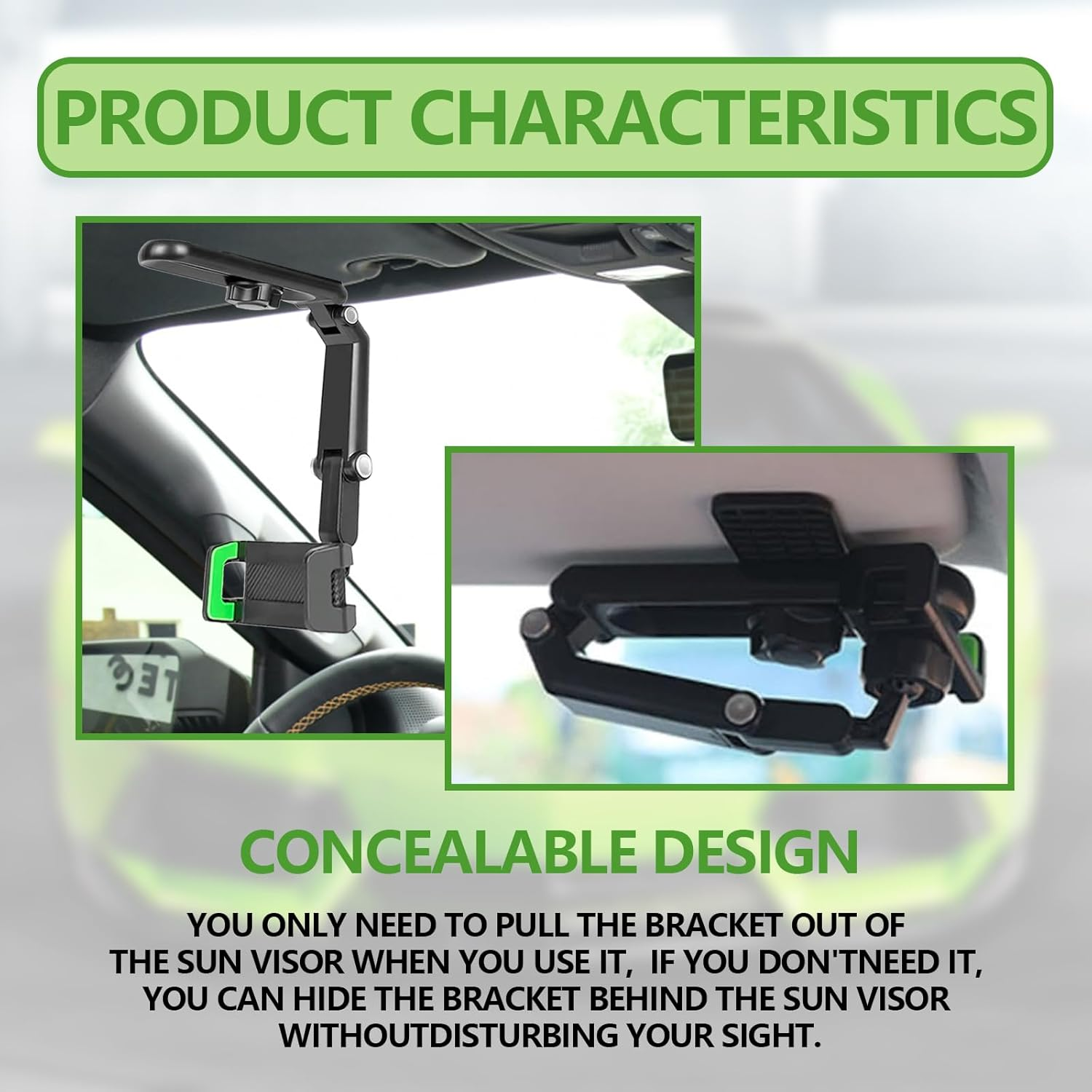 Sun Visor Car Phone Holder, 360&deg; Rearview Phone Holder for Car Sun Visor, Retractable Car Phone Mount Compatible with Iphone/Android/Samsung image number 4