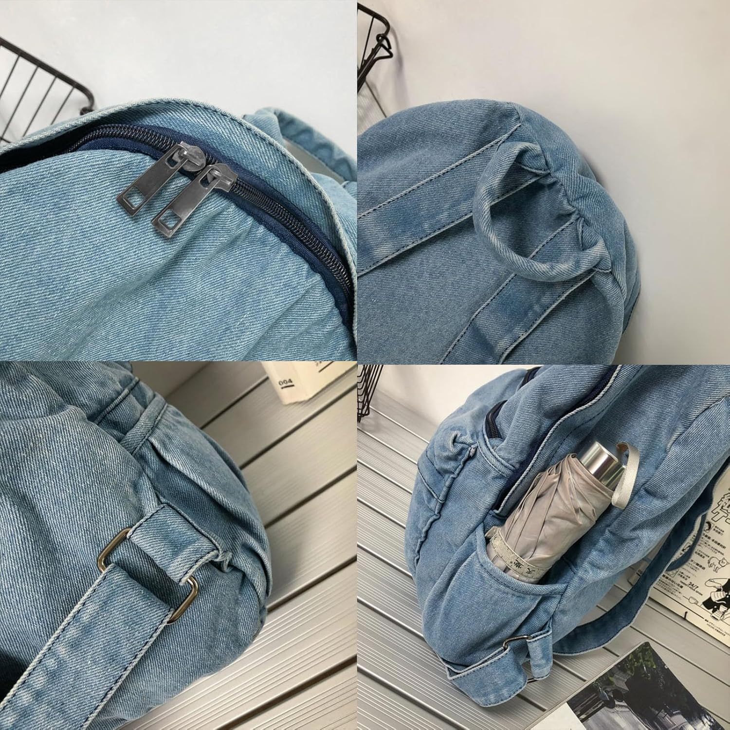 TYHOTULY Lightweight Travel Denim Backpack Vintage Daypack Y2K Backpack Multipurpose Adjustable Shoulder Bags for Women Men - Blue image number 3