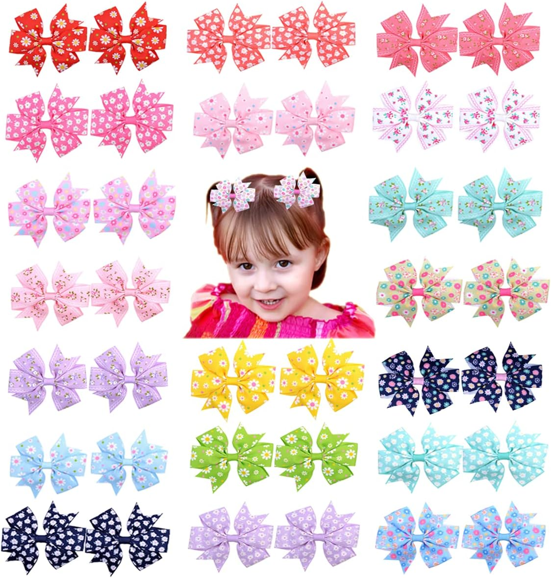 Baby Girls Hair Clips, [40 Pieces 20 Colors] Grosgrain Ribbon Nonslip Hair Barrettes for Kids Hair Bows Alligator Clips for Girls Infants Toddlers Teens Hair Pins Hair Accessories Gifts