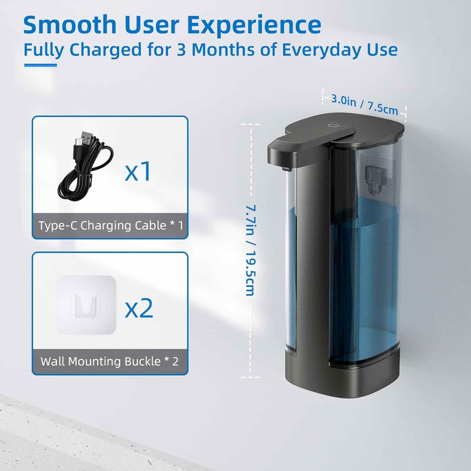 Automatic Liquid Soap Dispenser 17Oz/500Ml Touchless Dish Soap Dispenser IPX5 Waterproof 4 Adjustable Dispensing Levels,Usb Liquid Hand Soap Dispenser Electric for Kitchen Bathroom Hotel (Black) image number 2