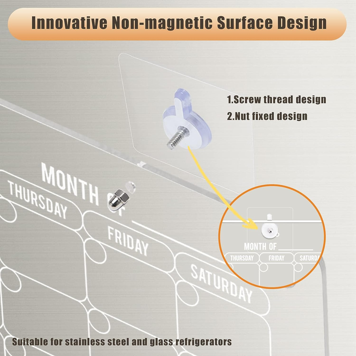3Pcs Acrylic Magnetic Fridge Calendar, Monthly and Weekly Meal Fridge Planner, Wall Calendar, Clear Dry Erase Board for Refrigerator, W/Dry Erase Markrs, Wall Hook and Silicone Cover image number 4