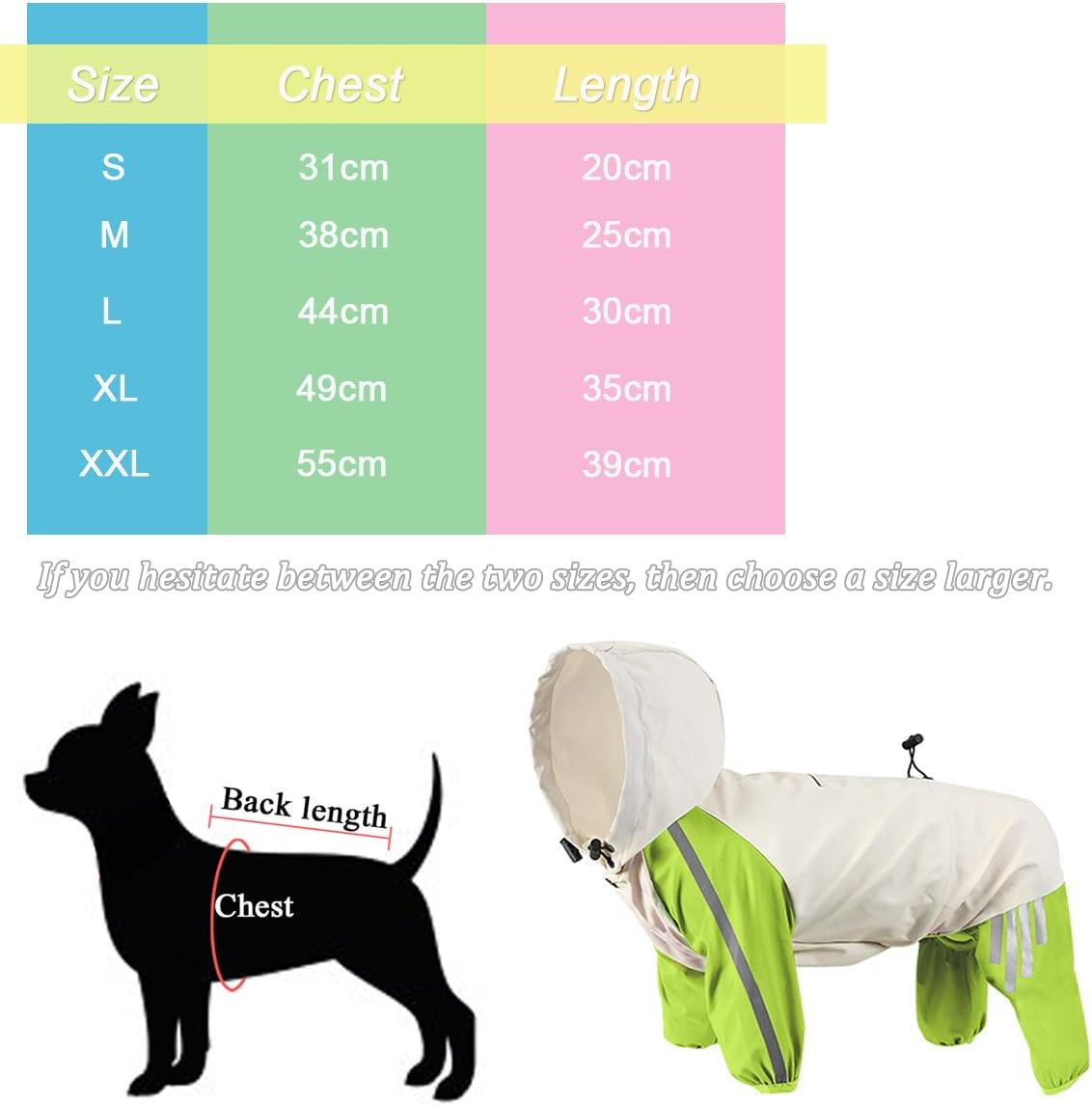 Vivi Bear Reflective Raincoat Dog Waterproof Windproof Pet Jacket, Lightweight Dog Slicker Poncho with Hood for Small Dogs and Puppies, Green S image number 3