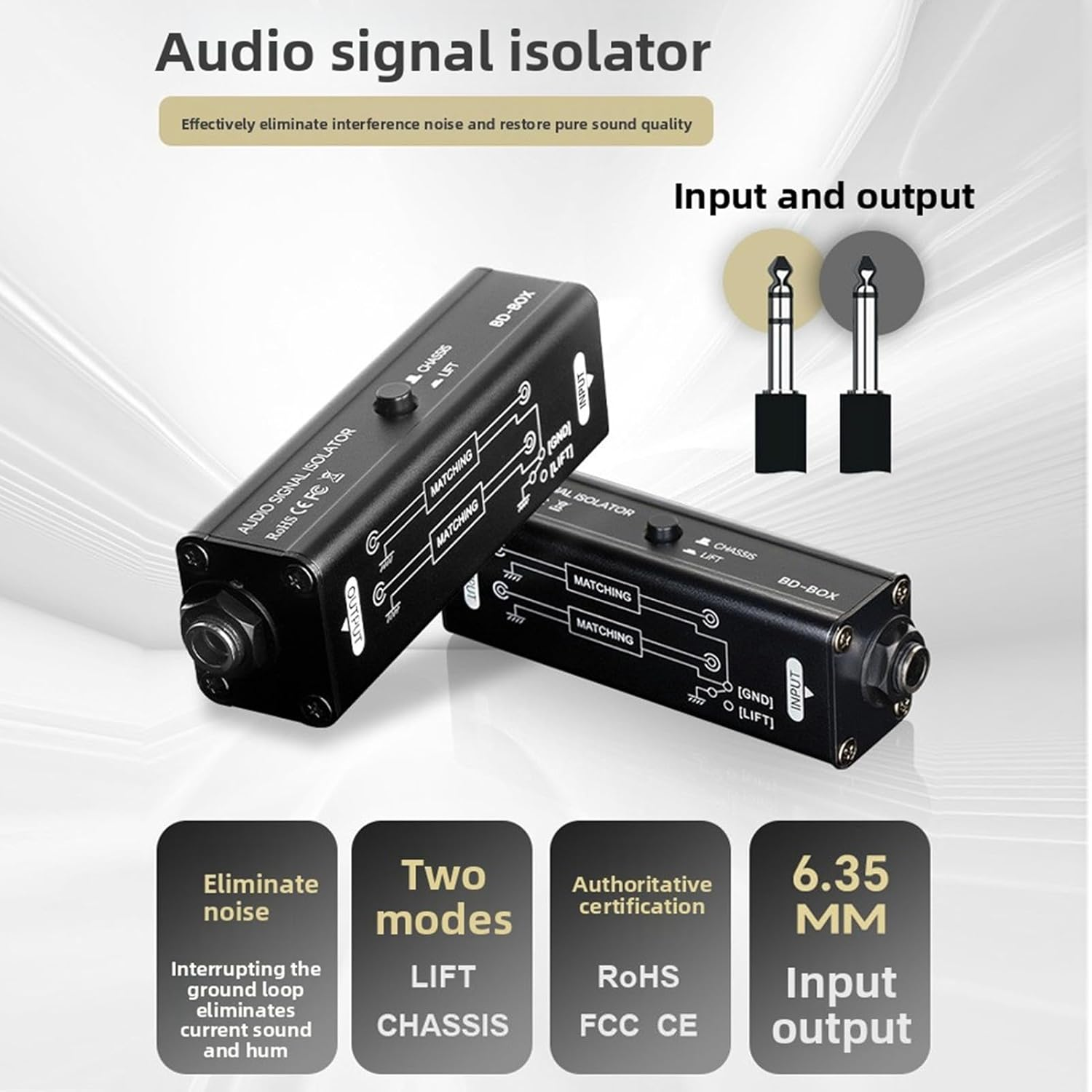 Generic Ground Loop Noise Isolator, Noise Filter for Car Audio Home Stereo System, Professional Hum Eliminator with 6.35Mm Jack image number 1