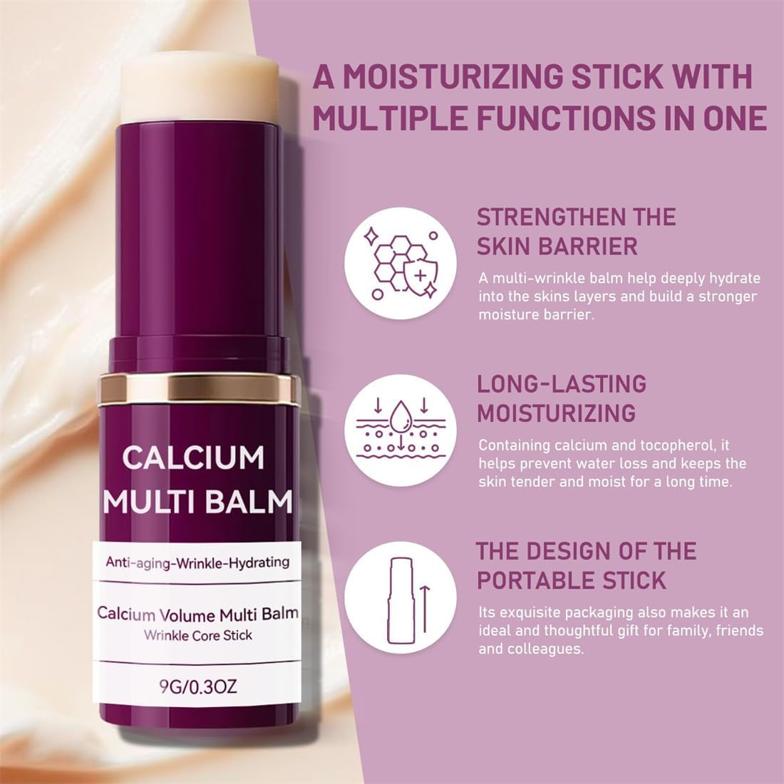 Calcium Multi Balm, Korean Collagen Moisturing Stick, Calcium Volume Multi Balm, Wrinkle Core Stick, Anti-Aging, Sagging, Wrinkles image number 6