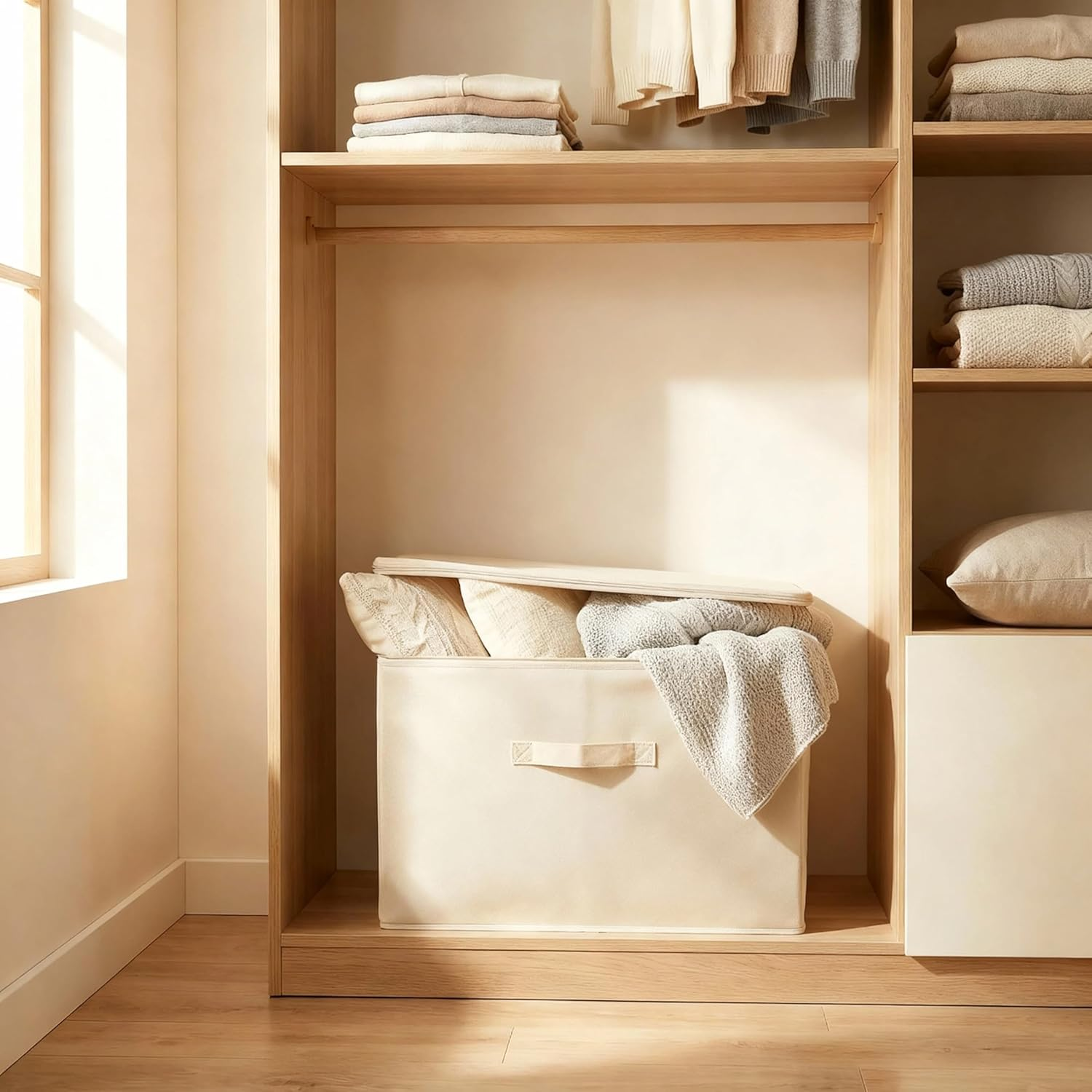 41L Large Fabric Storage Bins with Lids 45 * 35 * 26Cm, 2-Pack Storage Baskets for Closet, Large Linen Organizers and Storage Bins for Bedroom, Collapsible Baskets and Bins with Handles, off White