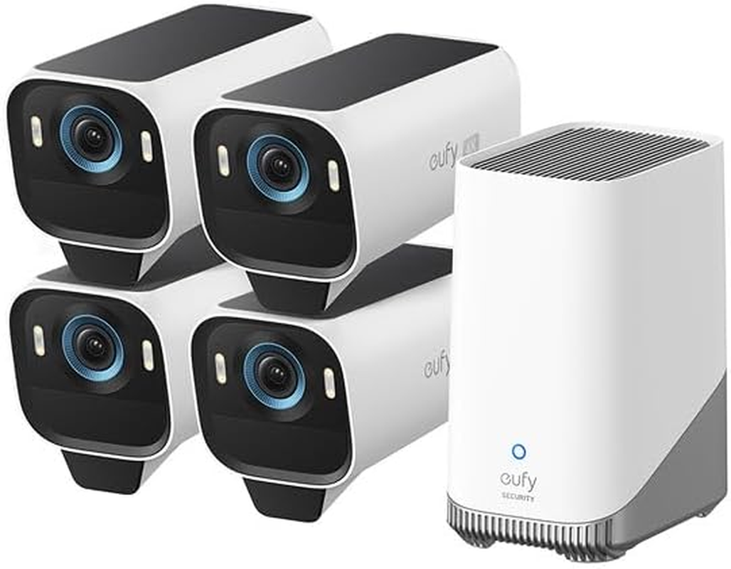 Eufy Security Eufycam S3 Pro 4-Cam Kit, Solar Camera Outdoor Wireless, Maxcolor Night Vision, 4K Security Camera with Solar Panel, Face Recognition AI, Expandable Local Storage, No Monthly Fee