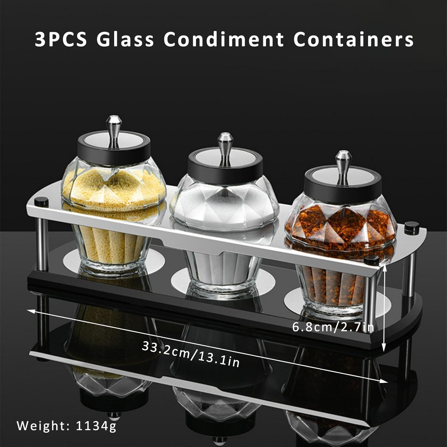 RAXCO Glass Condiment Containers Set,Spice Containers with Adjustable Spoons,250Ml Sugar Salt Container Kitchen Accessories image number 1