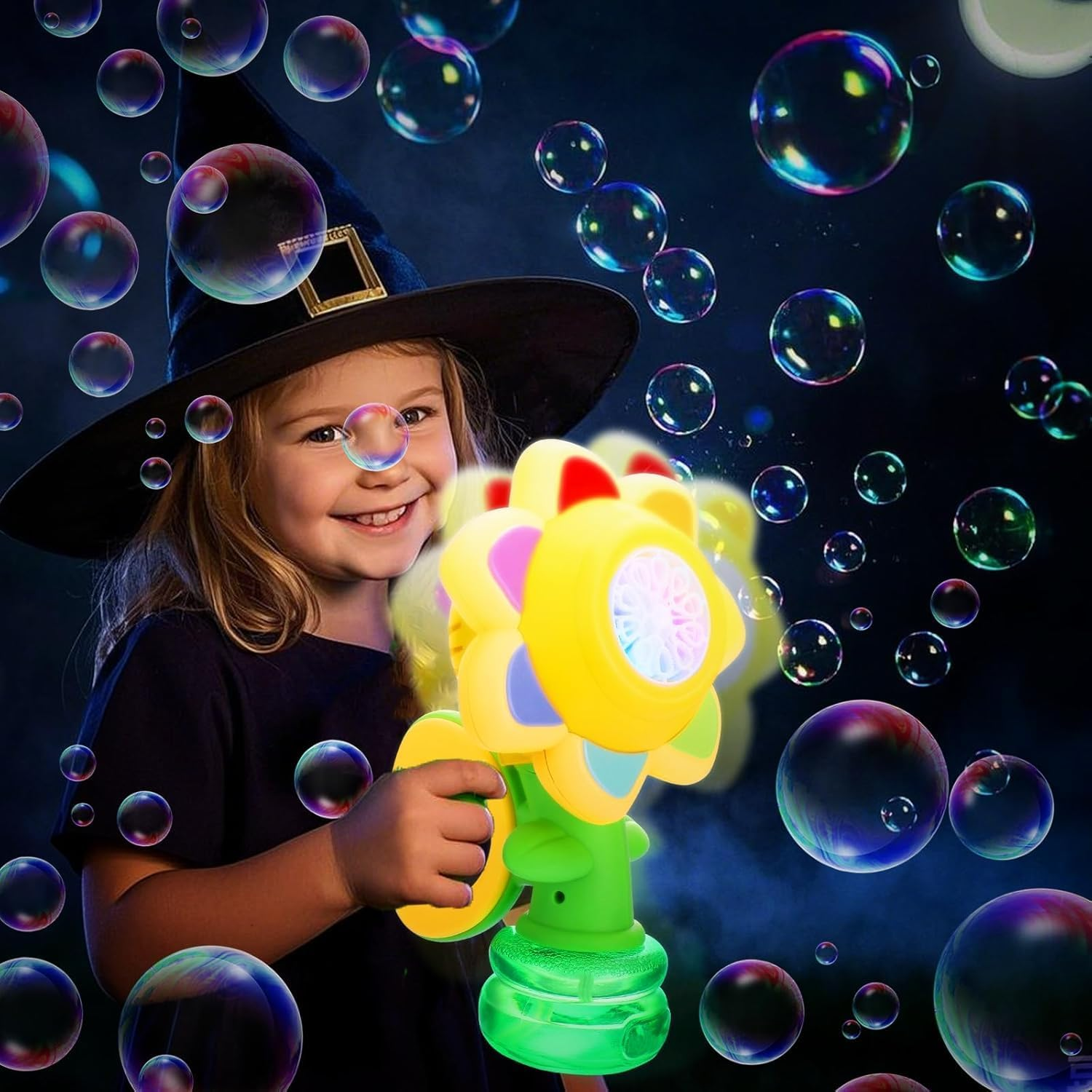 Bubble Machine for Kids,7 Color Sunflower Rechargeable Bubble Blower with Lights for Kids Ages 4-8,Toddlers 3 and up Automatic Bubble Maker for Bathtub Bath,Summer Outdoor Toys image number 2