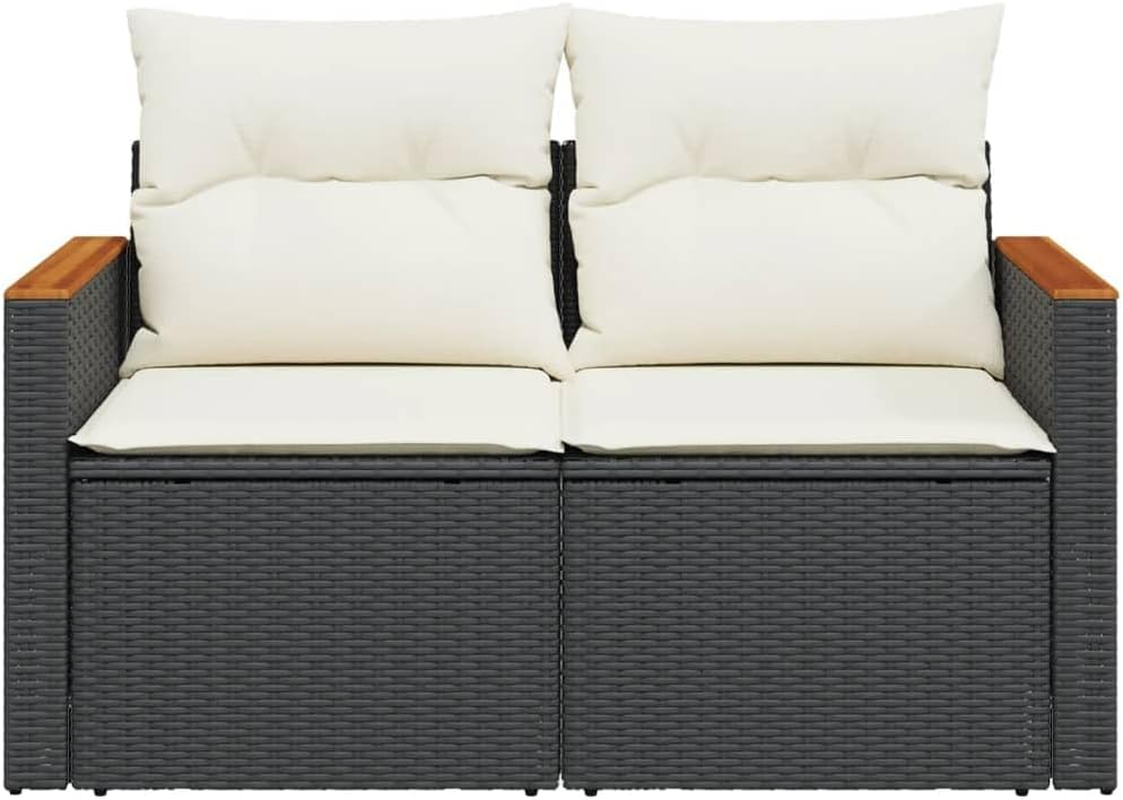 Vidaxl Garden Sofa/Couch W Cushions - 2-Seater Black PE Rattan, Steel & Acacia Wood - Outdoor Patio/Deck Furniture - 124X62X69 Cm with Storage & Side Table image number 4