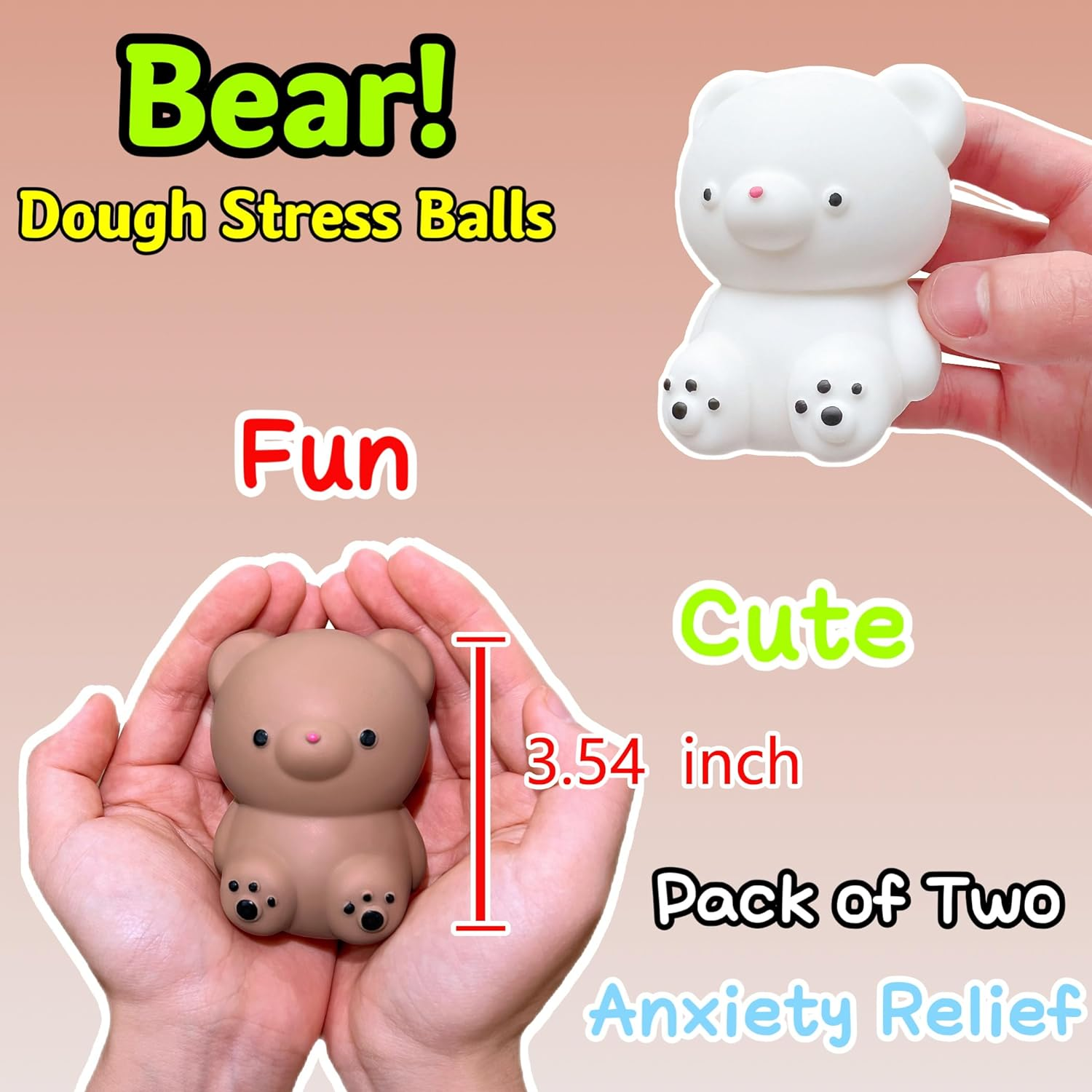 2 PCS Squishy White Bear Stress Ball Brown Bear Squeeze Ball - Dough Balls Fidget Toy - Stretchy Stress Balls for Kids and Adults, 2 Colors Squishy Ball for Anxiety Relief, Focus, Relax image number 6