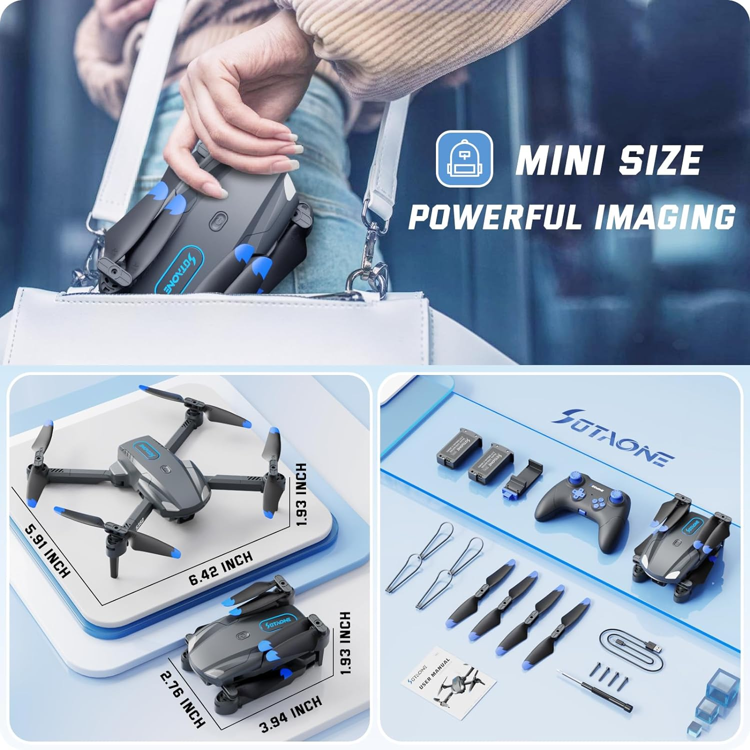 SOTAONE S350 Drone with Camera for Adults, Mini Drones for Kids with 1080P HD FPV Live Video, Remote Control Helicopter Toys Gifts for Boys Girls, Altitude Hold, One Key Start, 3D Flips, 2 Batteries image number 5