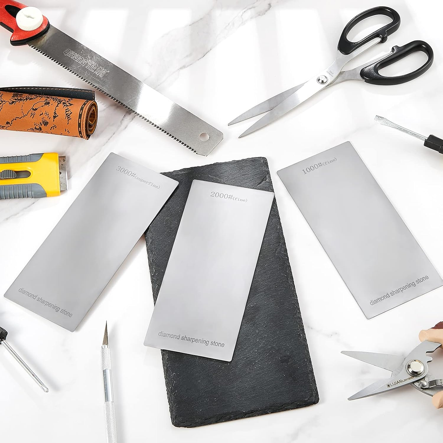 3 Pieces Diamond Sharpening Stone Diamond Knife Sharpener Plate Honing Whetstone for Kitchen Sharpening Dull, Blunt or Tired Edges (1000/2000/ 3000 Grit) image number 5