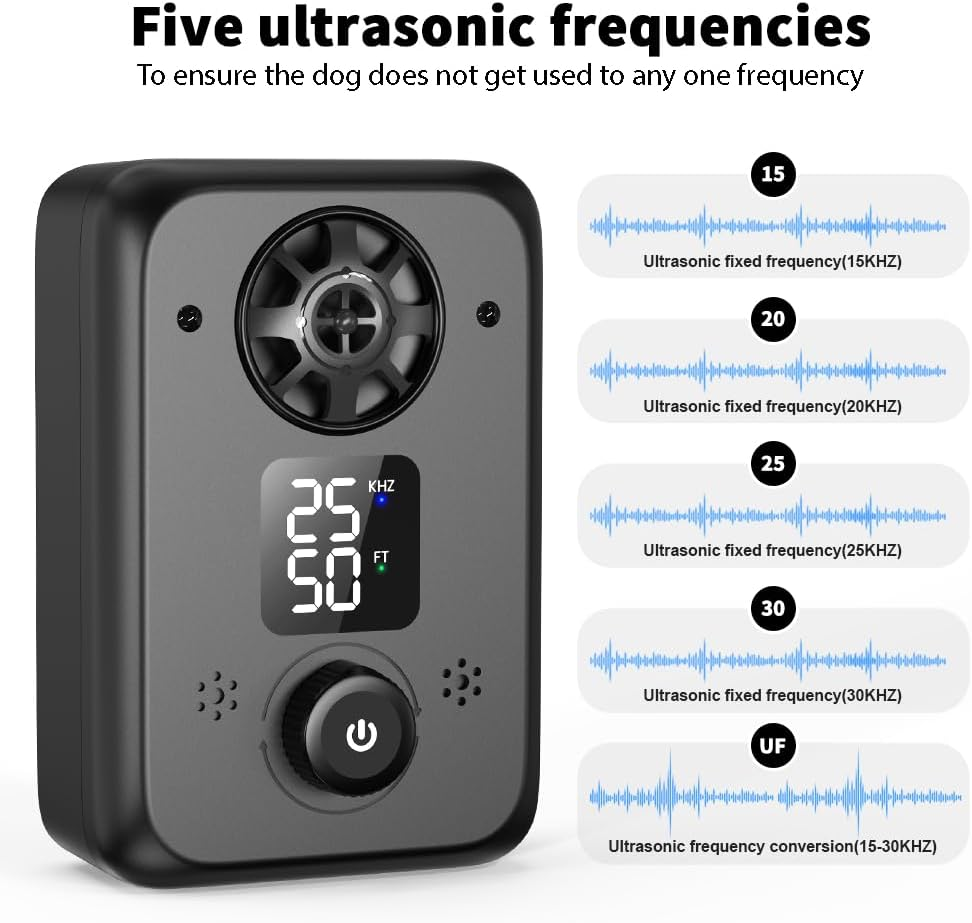Pet-Tech Ultrasonic Dog House Automatic Bark Control Device, with 5 Frequencies, Sound-Activated Speakers, Rechargeable Battery, Water Resistant, Indoor and Outdoor Use image number 3