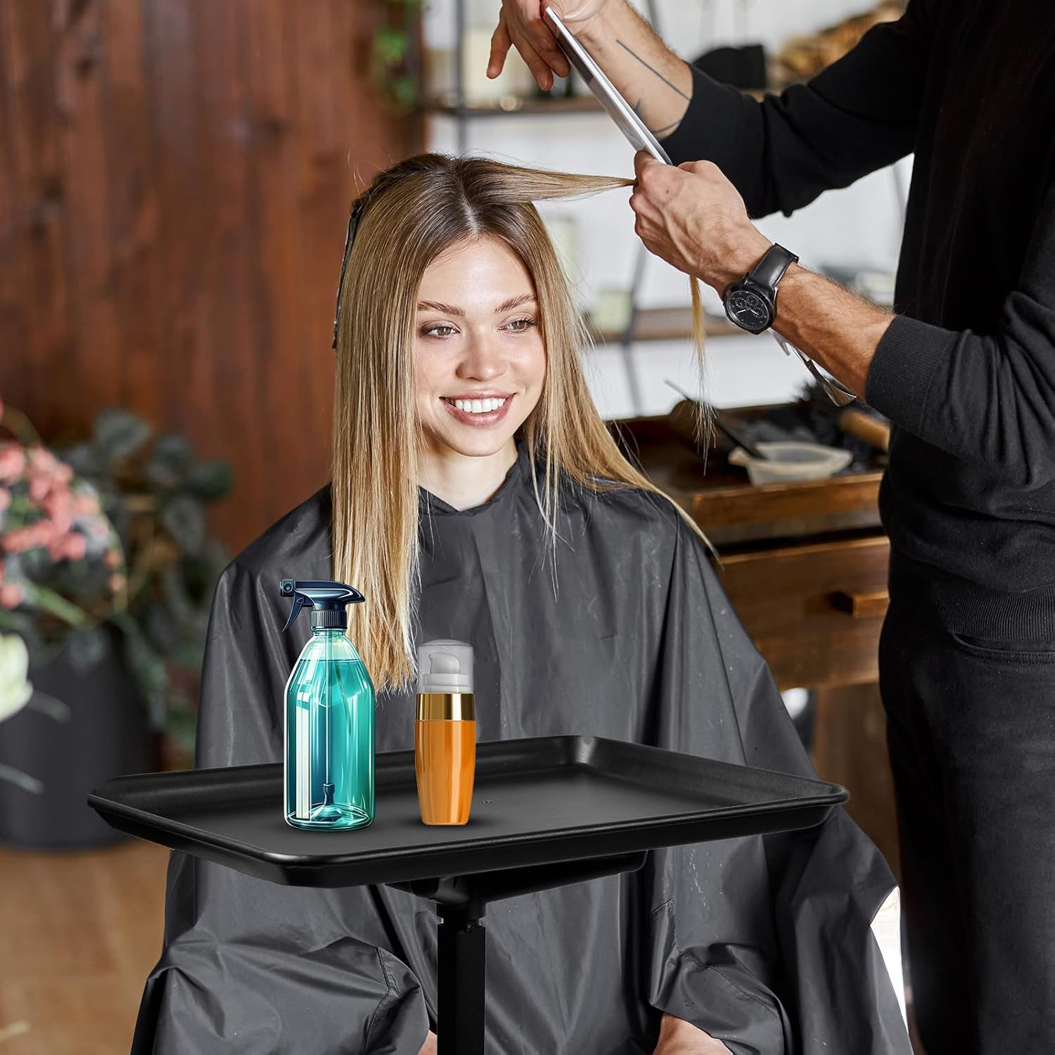 Salon Tray Attached to Chair, Adjustable Height Salon Holder, Barber Chairs Tray, Hair Stylist Attachment Storage Organizer for Hairdressing Tools Combs, Salon Tattoo Spa Equipment Accessories image number 6