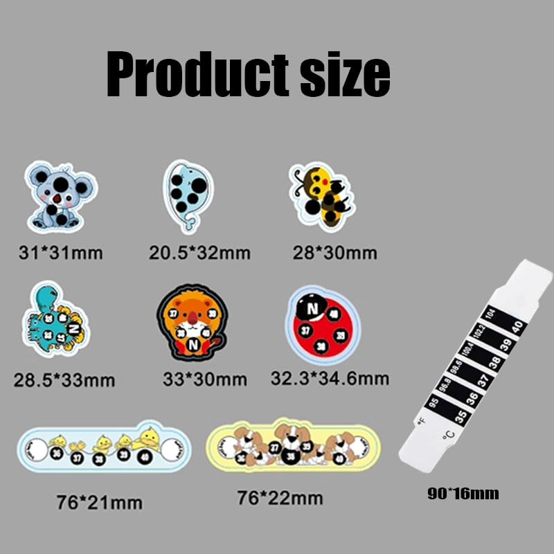 8 Cartoon Stick-On Fever Indicators,10 Quick Reusable Temperature Strips, Quick Check Thermometer Patches for Forehead, Home, School & Travel image number 1