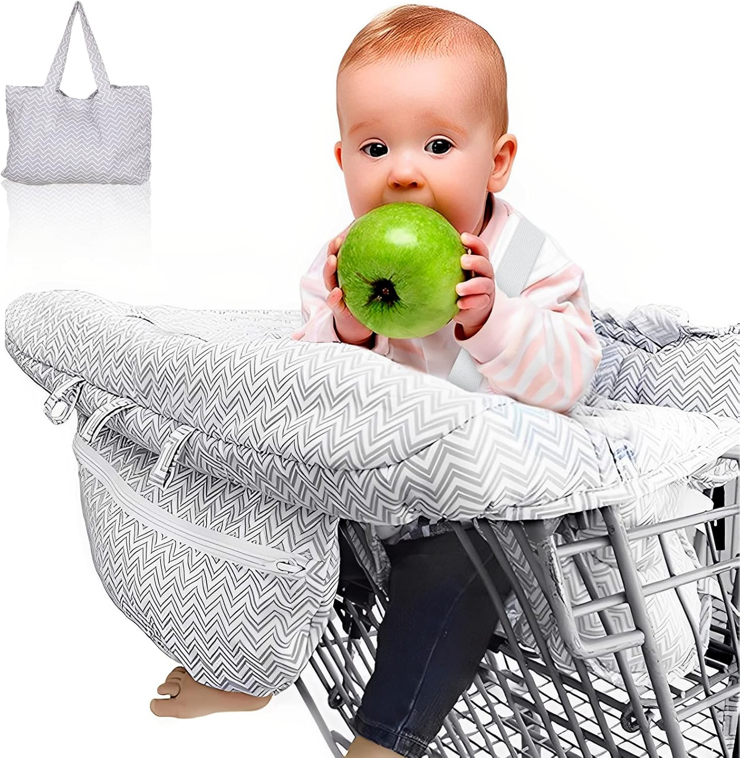 2-In-1 Baby Shopping Trolley Cover and High Chair Cushion Universal Protective Cover for Shopping Trolley Seat Perfect Baby Reqistry Gift (Grey)