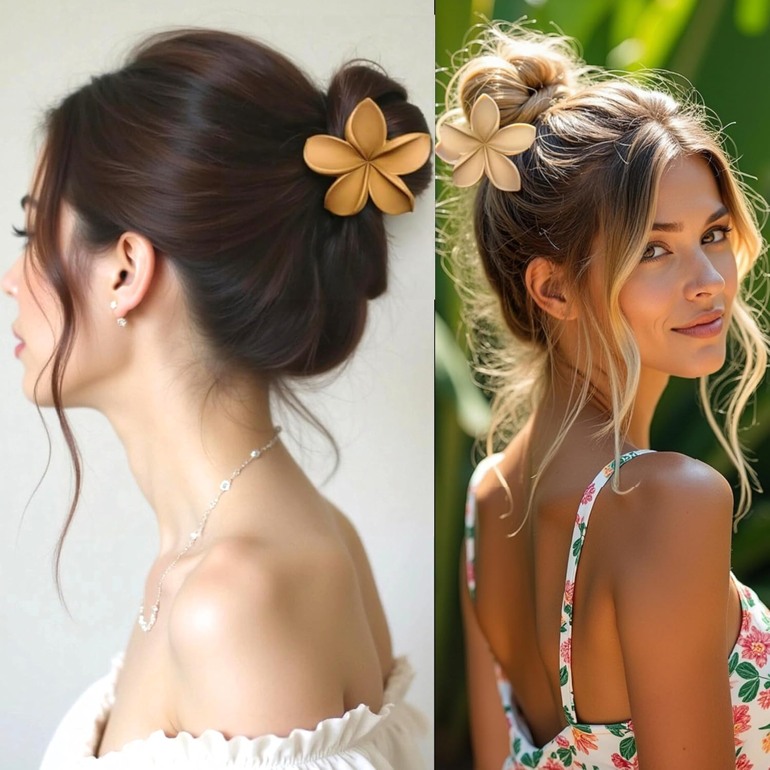 Luvearo 4Pc Nonslip Matte Flower Hair Clips for Women Thick/Thin Hair Accessories for Women Neutral Flower Cute Claw Clips Variety Pack Plumeria Hair Clip image number 5