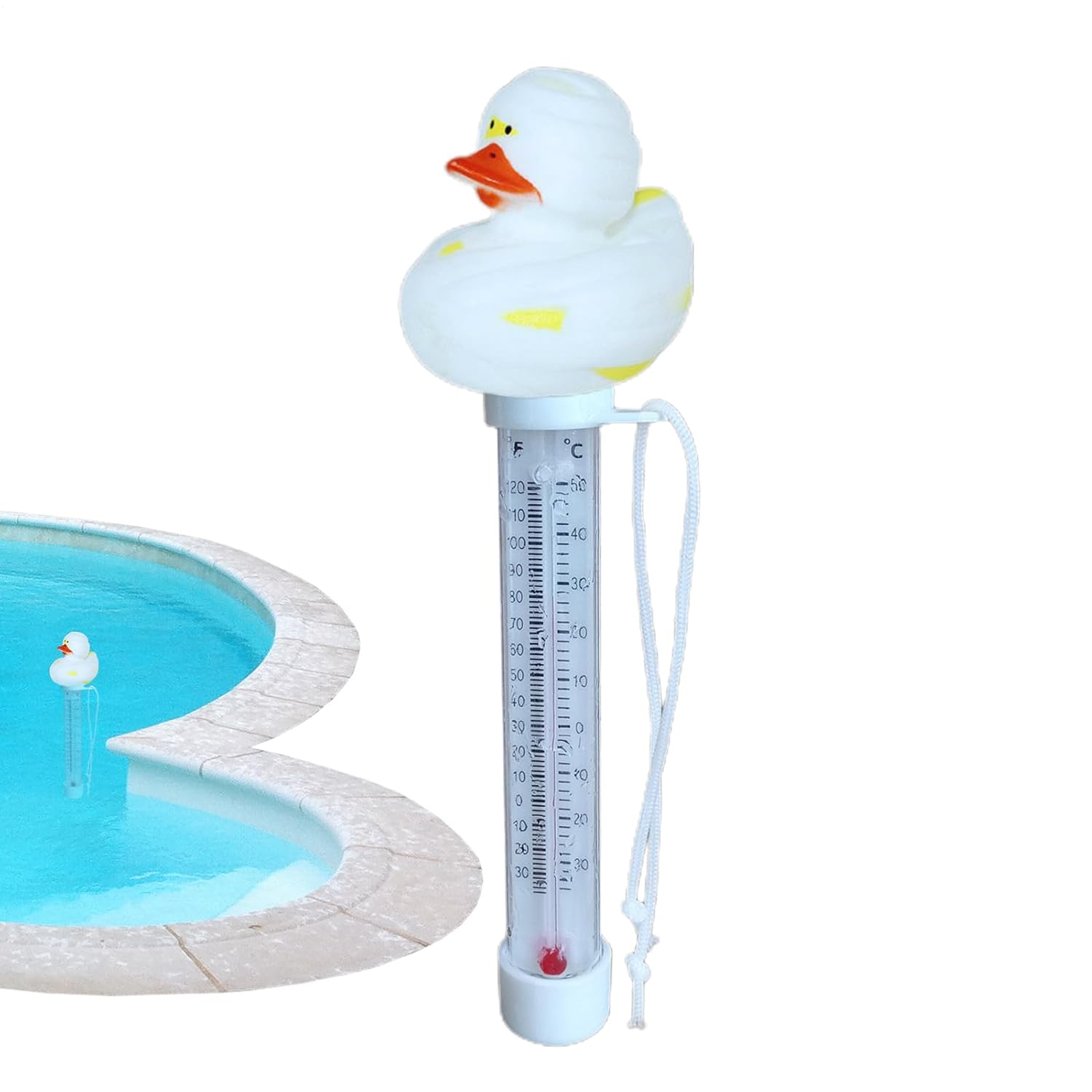 Floating Pool Thermometer, Cute Duck Design Water Temperature Gauge, Shatter-Proof Thermometer with String for Swimming Pools, Ice Baths, Hot Tubs, Cold Tubs, Ponds and Spas