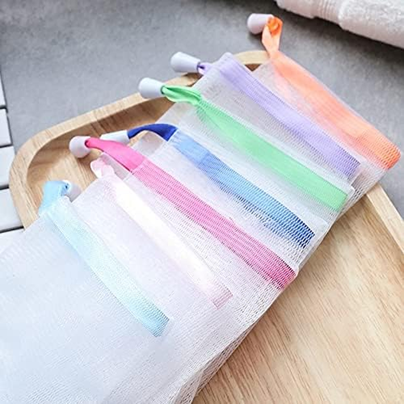 FULINJOY 10 PCS Exfoliating Mesh Soap Saver Pouch Bag Sack, Face Cleansing Foaming Nets, White Pouch with Drawstring (Color Random) image number 1