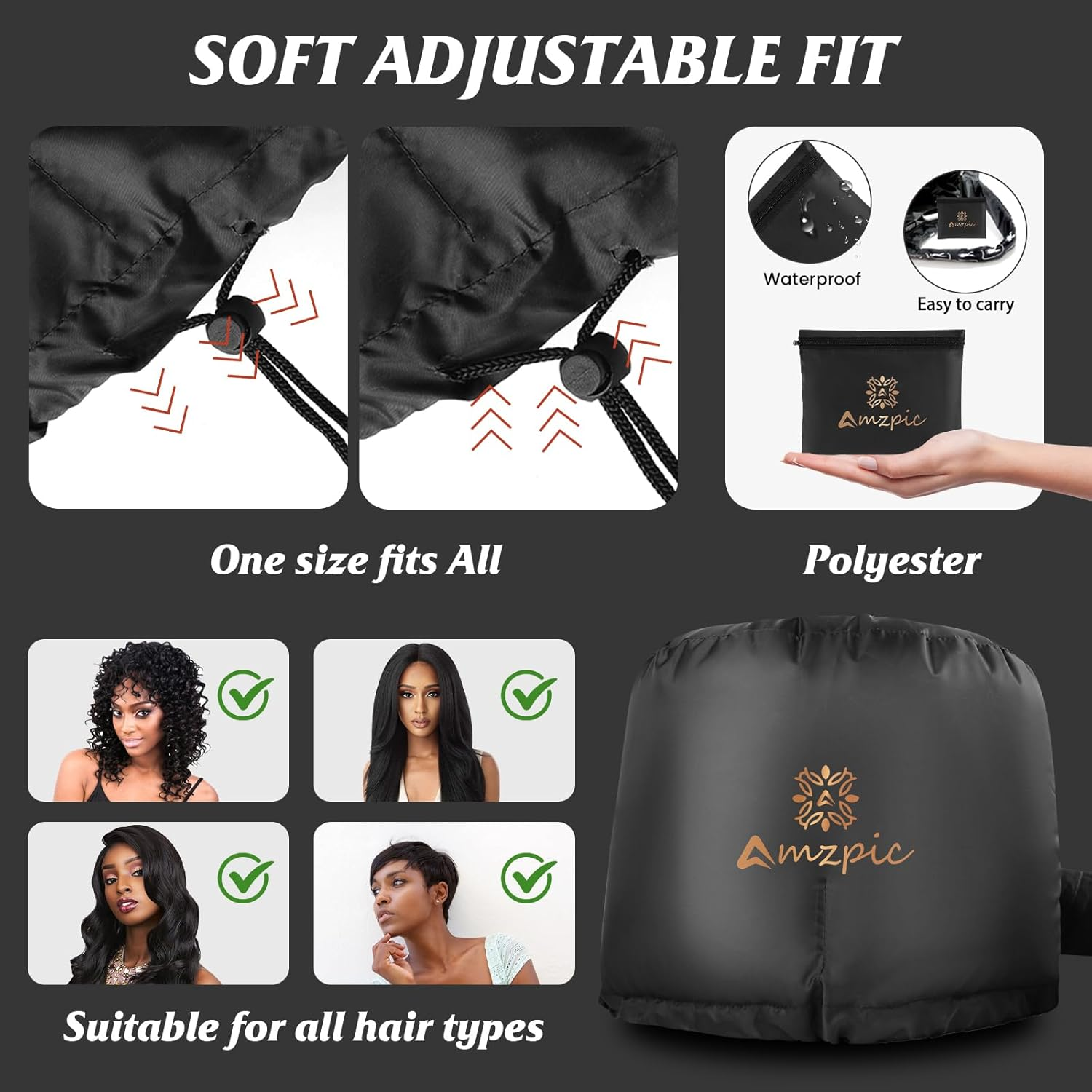 Bonnet Hood Hair Dryer Attachment - Soft, Adjustable Extra Large Bonnet Hair Dryer for Speeds up Drying Time at Home, Easy to Use for Styling, Curling and Deep Conditioning (Black) image number 1