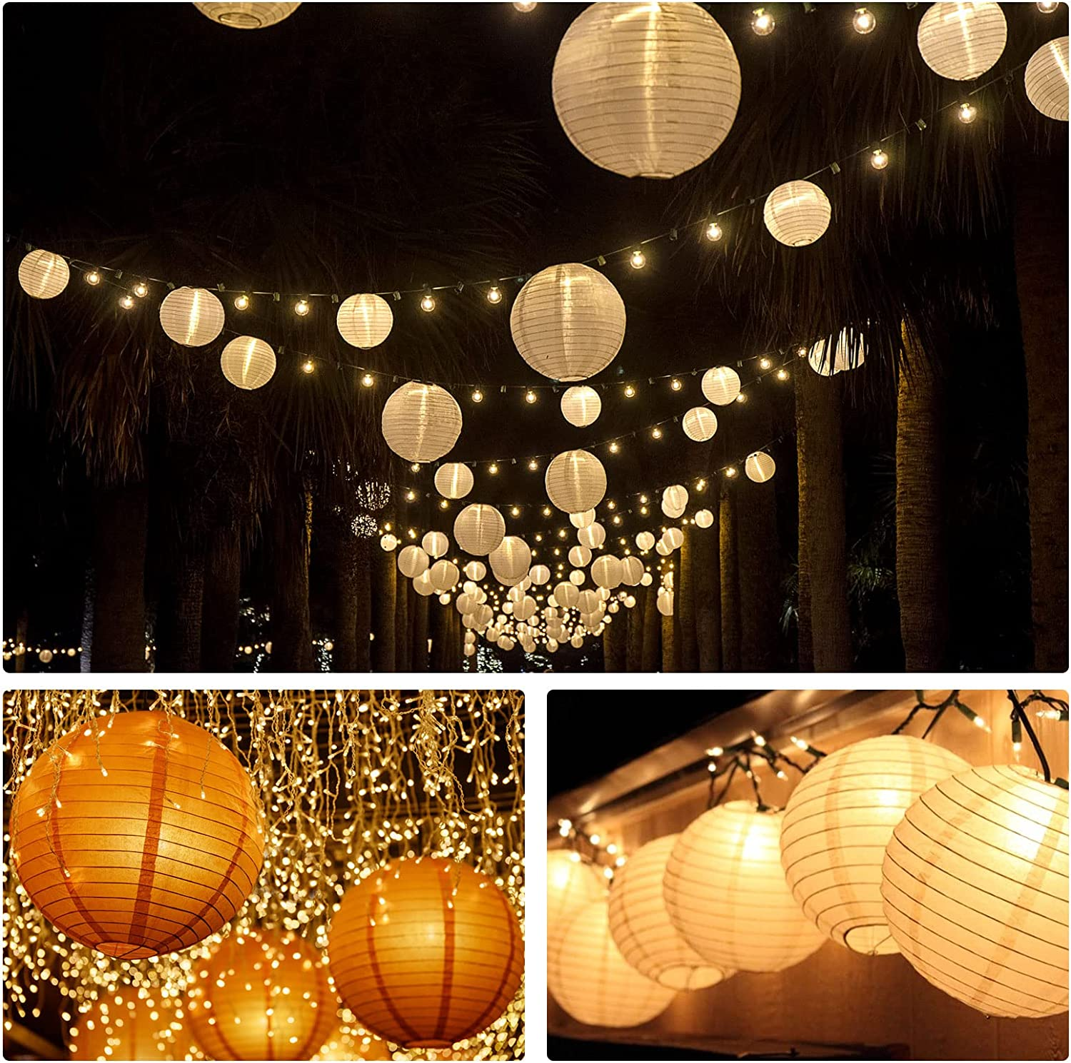 GWHOLE 6'' 8'' 10'' 12'' Paper Lanterns round Hanging Lamp Shade Lanterns - White (10 PCS) image number 3