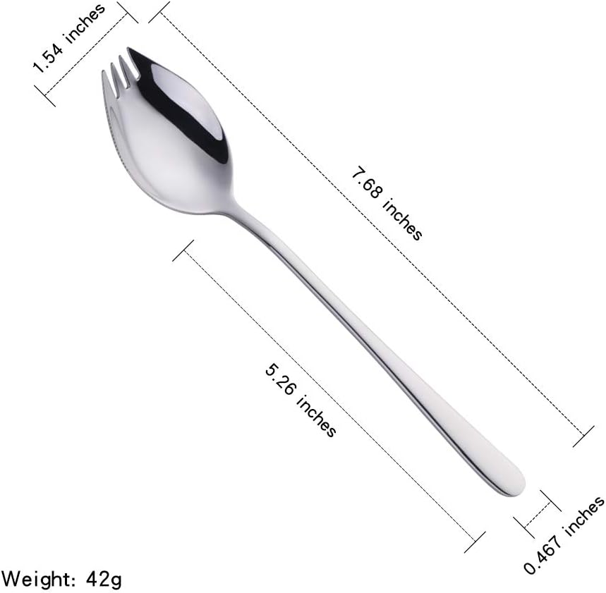 SBOMHS Titan Spork Metal Spork Stainless Steel 8 Pieces 3 in 1 Fork Spoon Knife Combination Silver Serrated Spork Length 19 Cm to Go Camping Cutlery Travel Outdoor Picnic image number 3