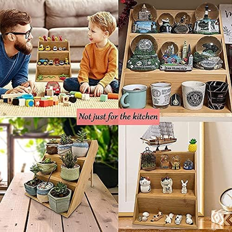 Vellaluna Bamboo Spice Rack, 3-Tier Seasoning Spice Jar Organizer, Wooden Spice Holder, Space Saving Wooden Spice Holder for Kitchen Cabinet Drawers, Countertop, Pantry image number 4