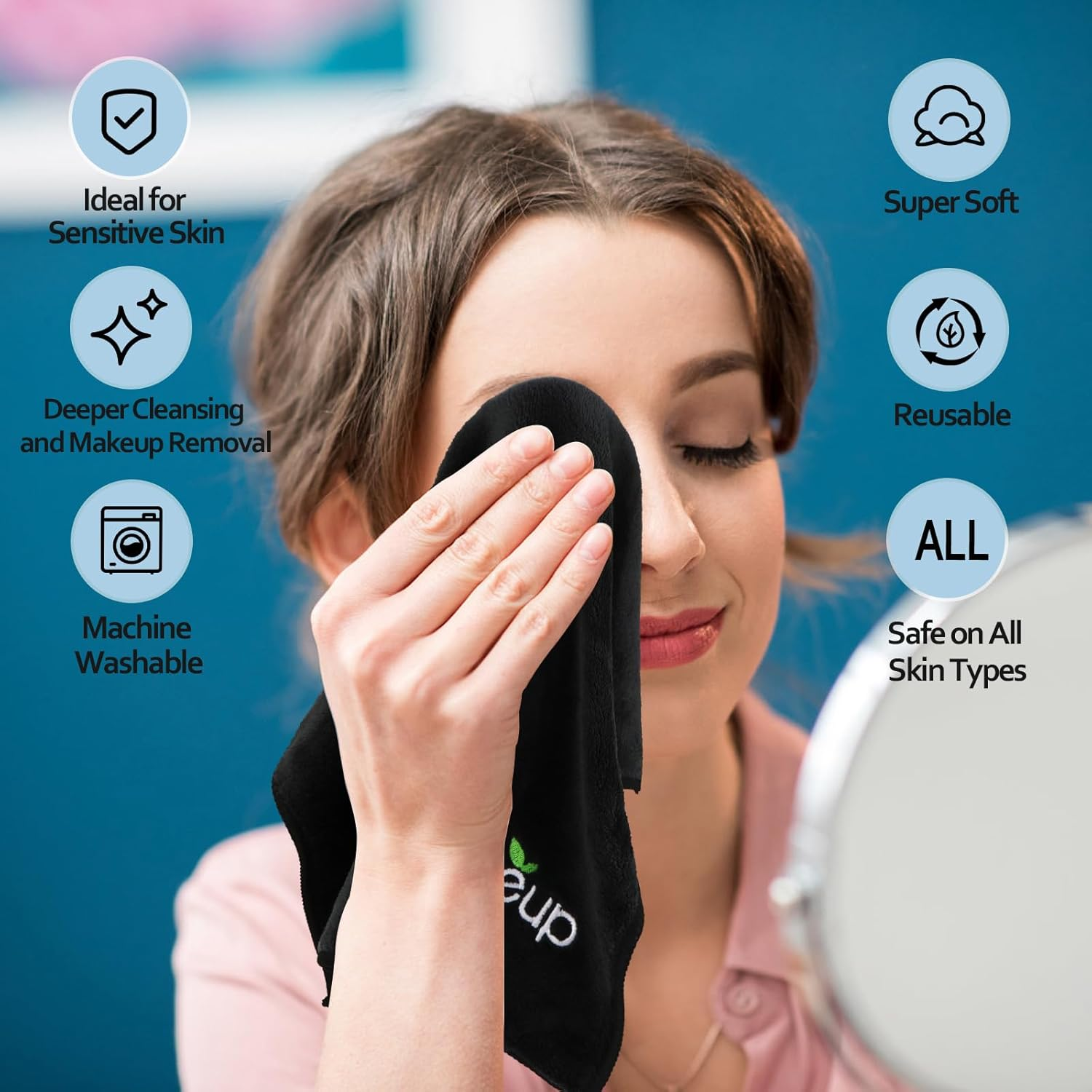 Orighty 6 Pack Premium Makeup Remover Wash Cloths - Super Soft, Quick Dry Microfiber Coral Fleece Face Makeup Towels for Cleansing, 13 X 13 Inch, Black image number 3