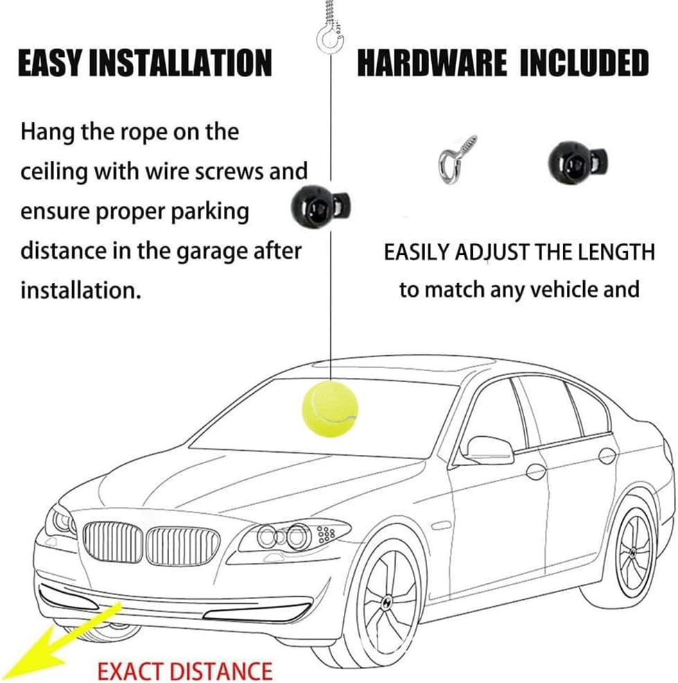 2 Packs Tennis Ball Garage Parking Aid,With String,Precise Garage Car Stop Indicator W/Adjustment Buckle,Easy Installation,Parking Stopper Assist for Garage Accessories,Car Accessories image number 6