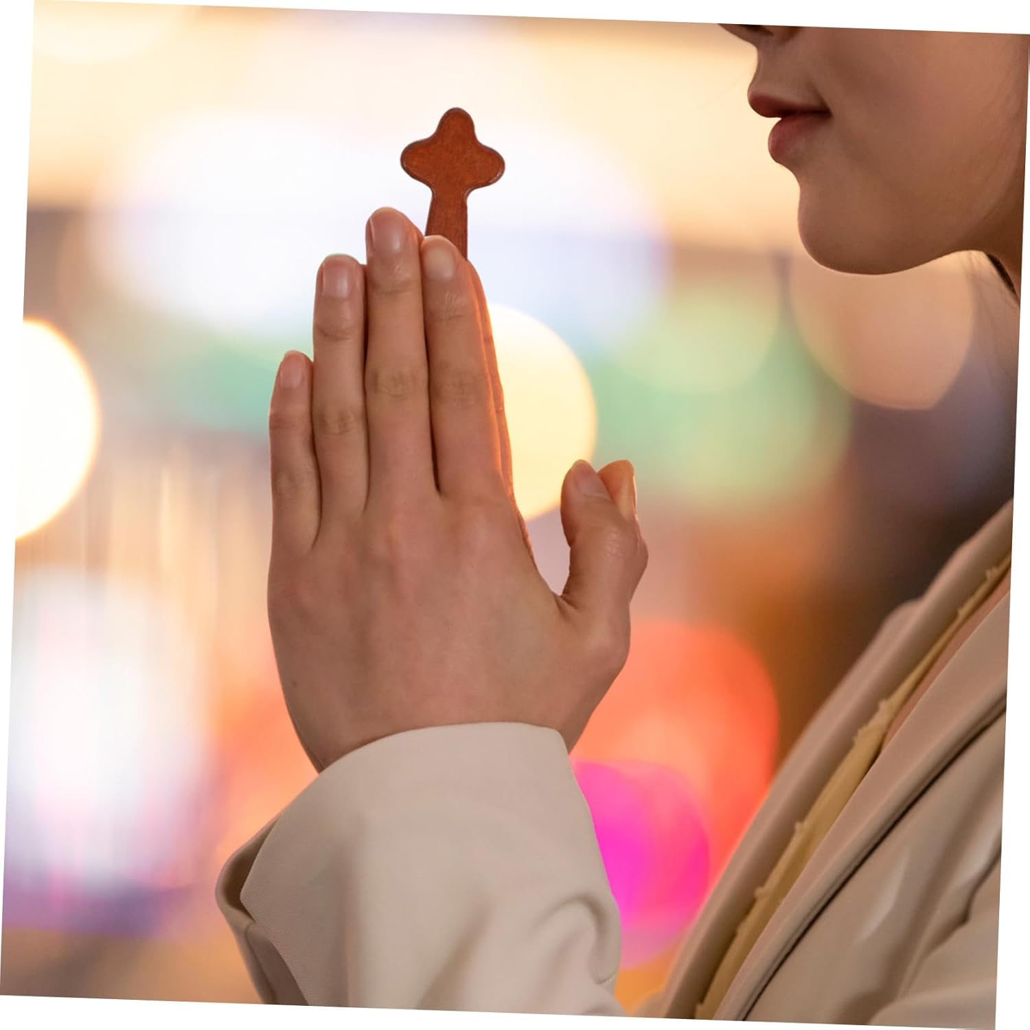 MUELODSIC 3Pcs Wooden Jesus Cross Portable Hand Holding Prayer Cross Small Pocket for Religious Needs image number 3