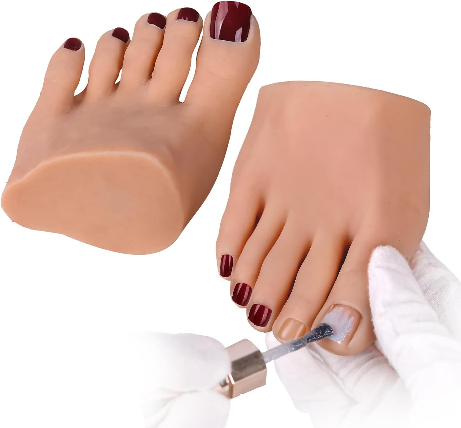 Yeefairy Realistic Silicone Fake Half Foot Female Nursing Mannequin Foot with 524 Pcs Nails, Practice Model Acrylic Nails Art Training Toes Soft Prosthetic Manicure Tool Tattoo (Pair, Bronze) image number 4