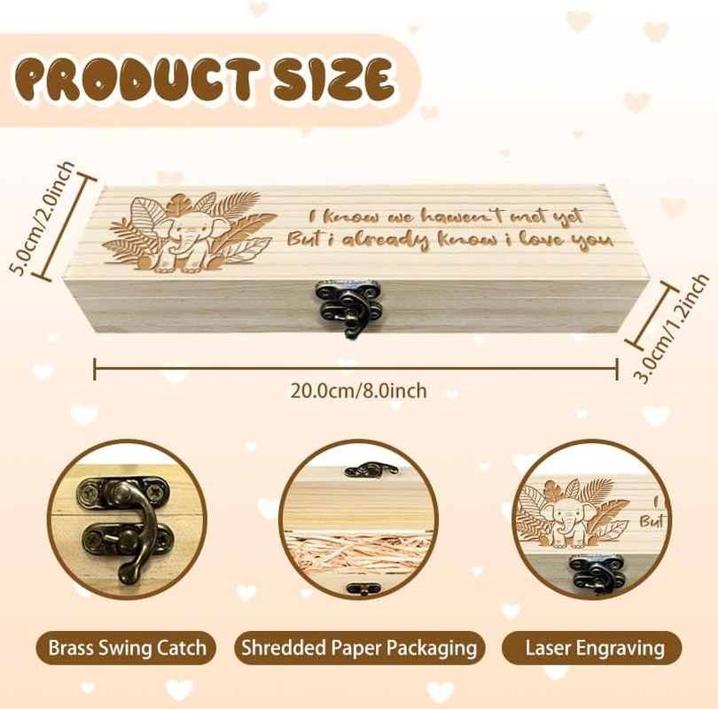 CHGCRAFT Pregnancy Test Keepsake Box Cartoon Elephant Leaves Wooden Pregnancy Announcement Gifts Box with Raffia Ribbon and Lock Announcement Gifts for Dad Husband, 8X2X1.2 Inch image number 2