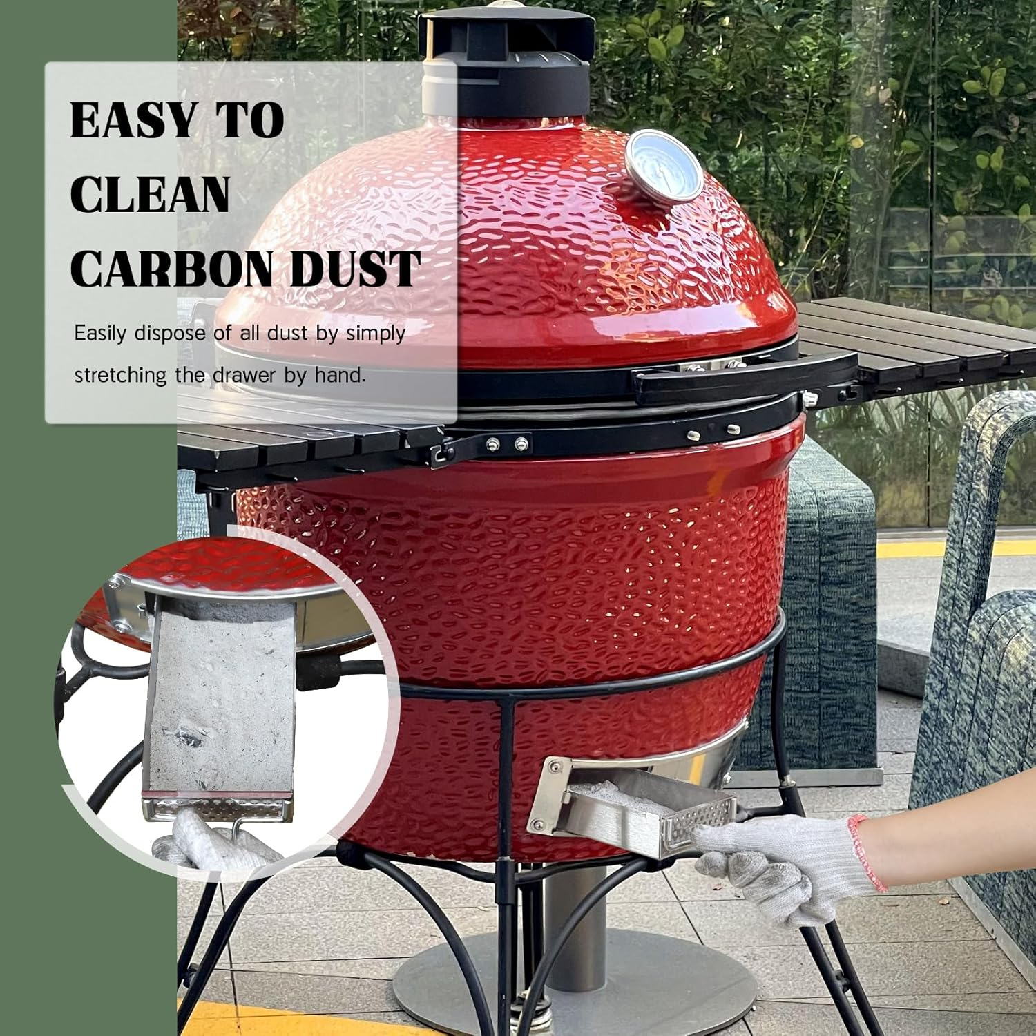 Vankey Slide Out Ash Drawer for Kamado Joe Classic Joe-Use with Cast Iron Ash Can, Premium Stainless Steel Ash Cleaning Tool with Removable Handle, Easy to Install Ceramic Grill Accessories image number 1