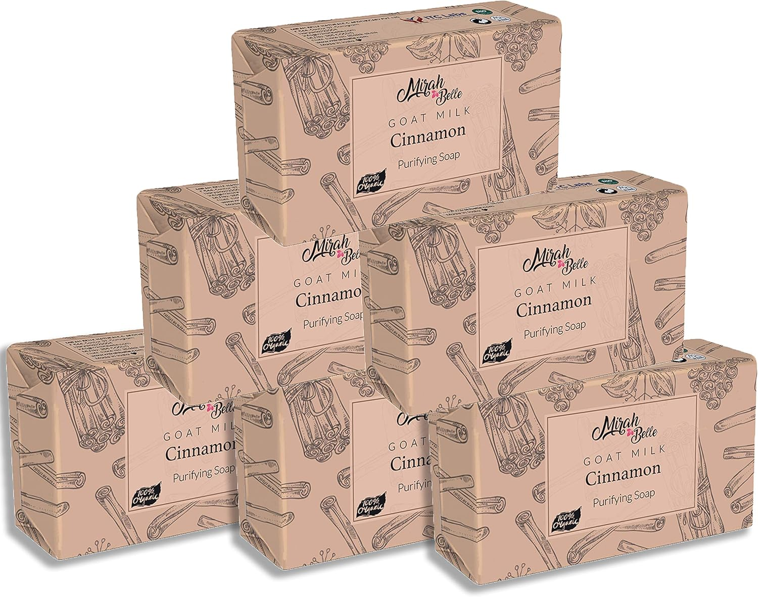 Mirah Belle - Organic Goat Milk, Cinnamon Purifying Soap Bar (Pack of 6-125 Gm) - Oily and Infection Prone Skin. SLS, Paraben, Gmo-Free, 750 Gm image number 2