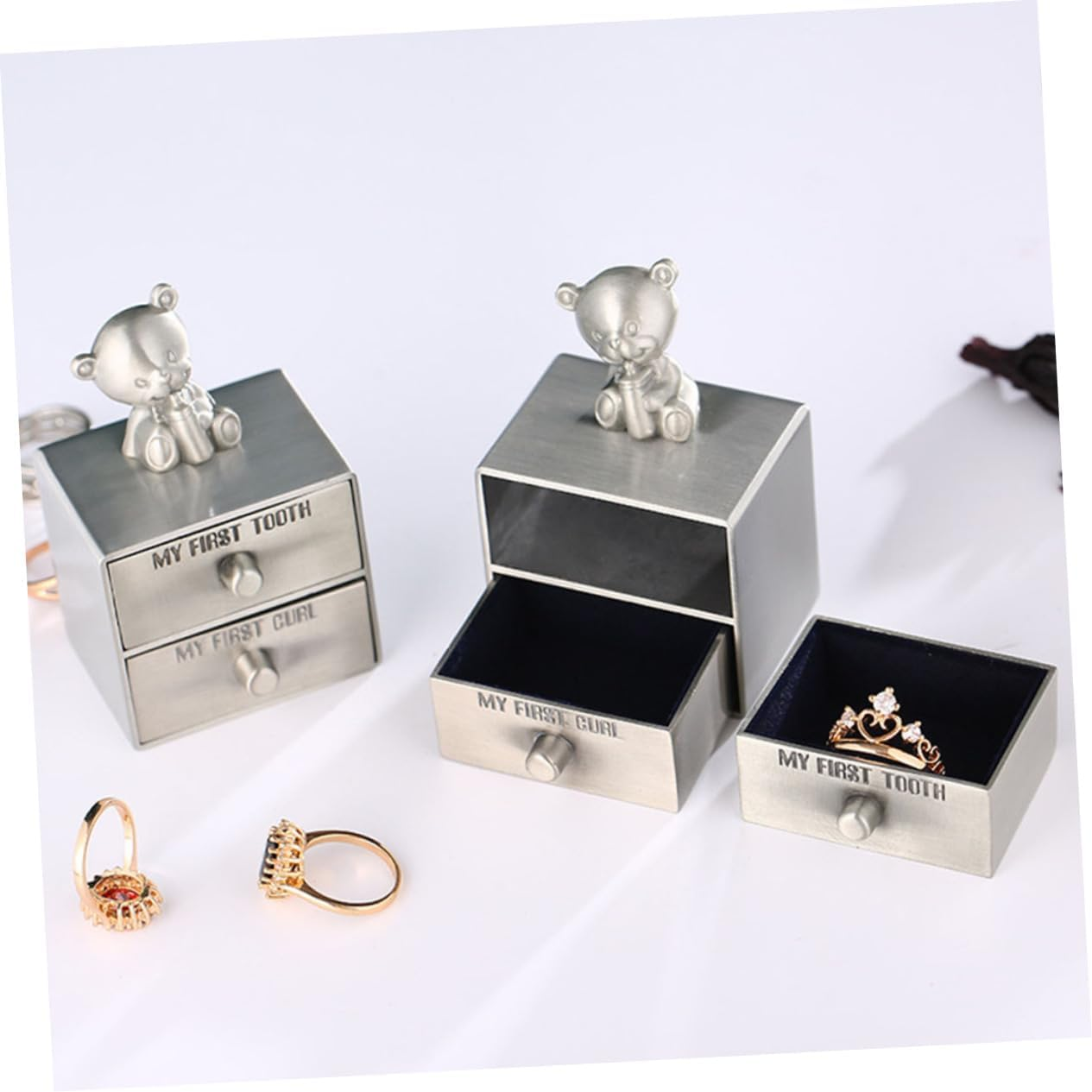 Minkissy Teeth Box Metal Tooth Holder Adorable Keepsake Box Storage Container Boys and Girls Girl image number 4