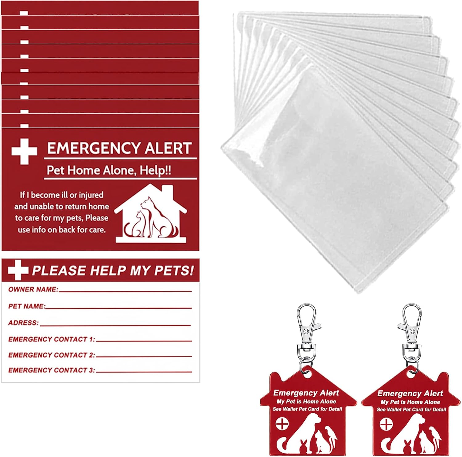 10 Pcs My Pet Is Home Alone Emergency Contact Wallet Card Writable with 10 Pcs Sleeves and 2 Pcs Emergency Alert See Wallet Pet Card for Detail Keychain Tag image number 3